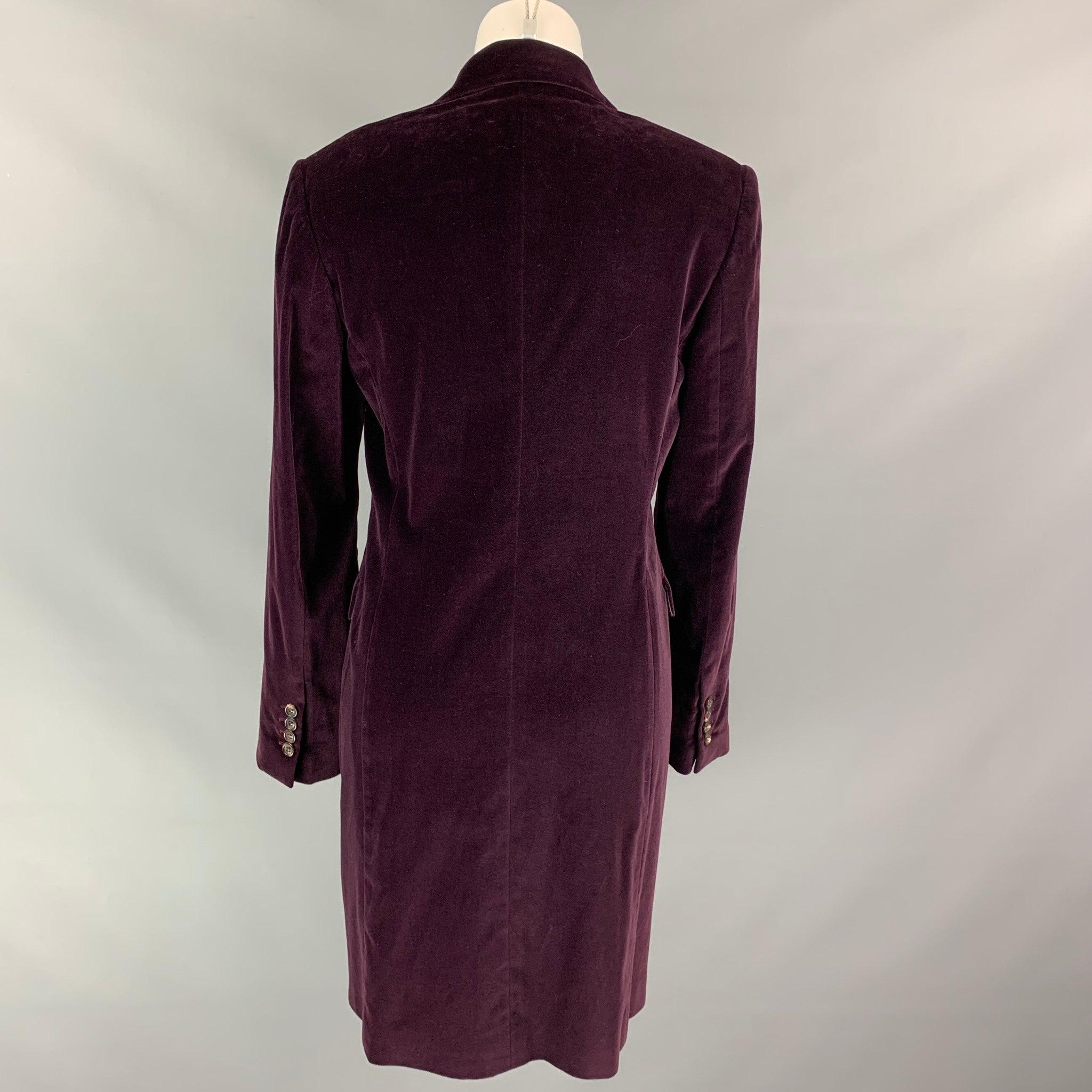 Black PIAZZA SEMPIONE Size 8 Purple Cotton Blend Notch Lapel Coat For Sale
