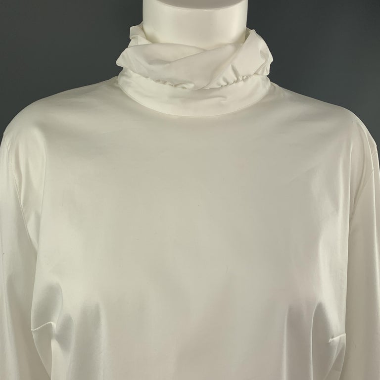 PIAZZA SEMPIONE Size S White Cotton Blend Gathered Collar Blouse at 1stDibs