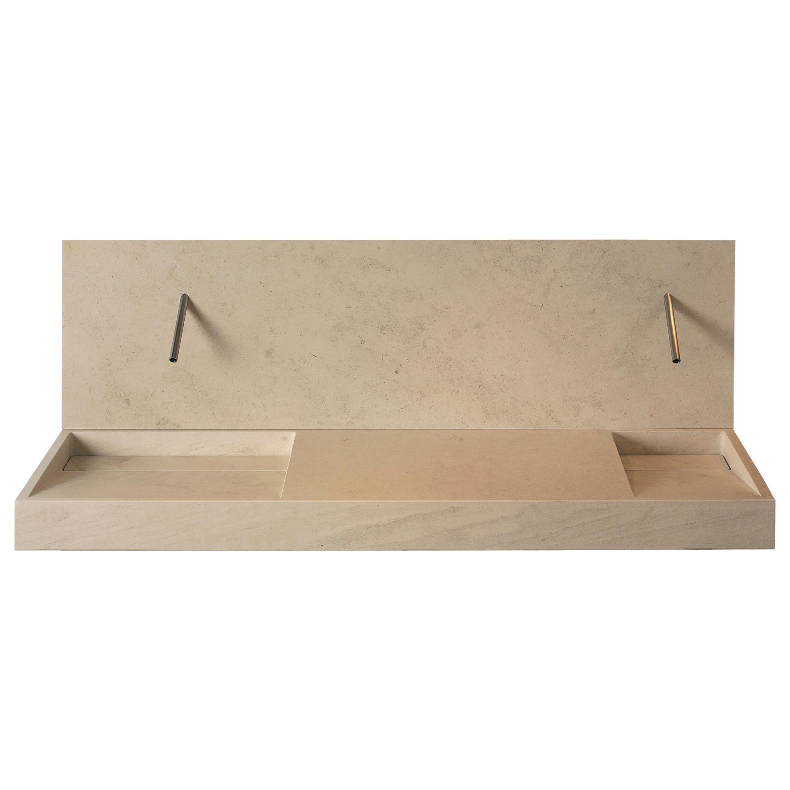 Caved "Slope" Sink in Natural Stone Customizable by Pibamarmi For Sale