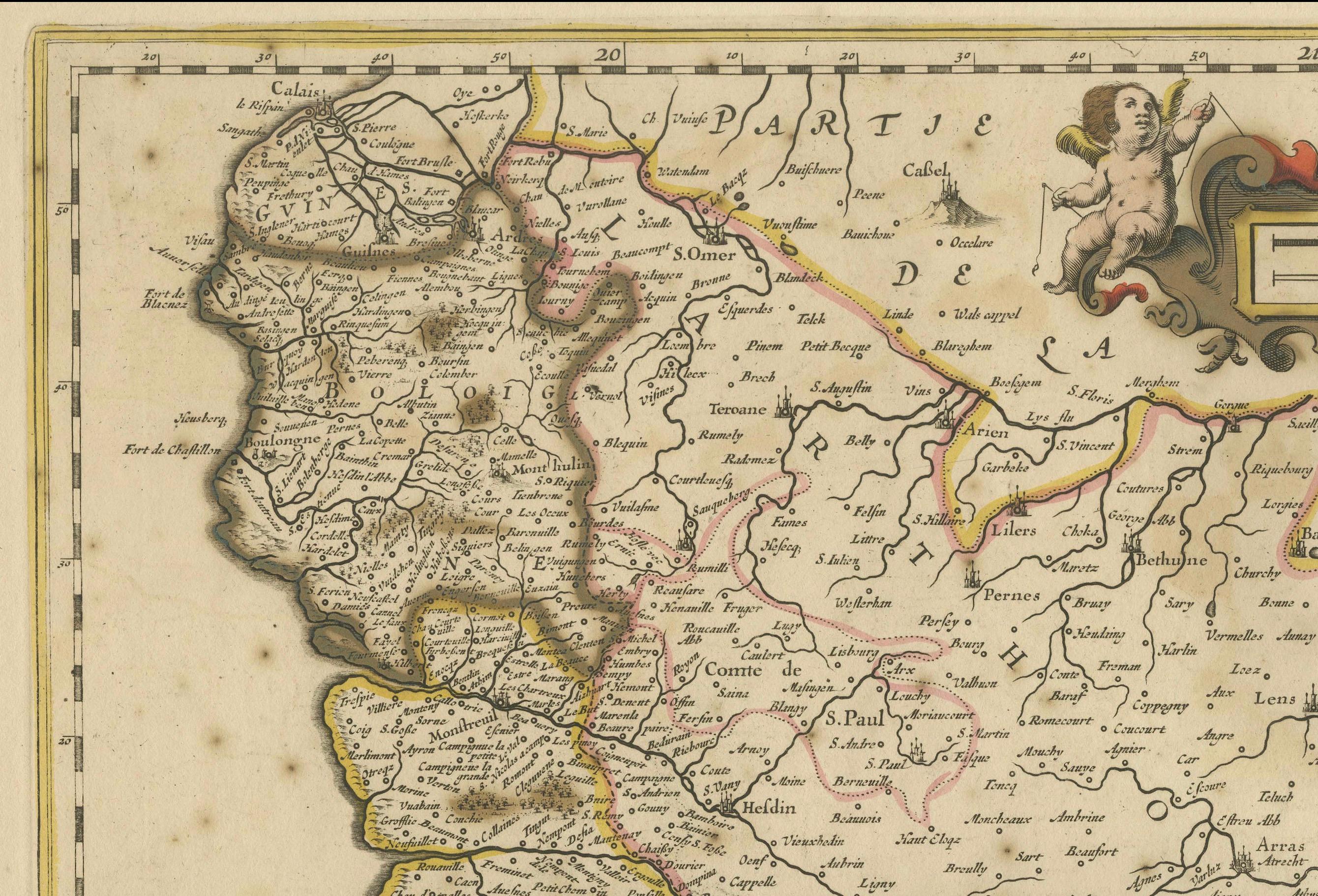 Title: Picardy Map - Hand-Colored 17th-Century Engraving by Frederik De Wit c. 1688

Description: This beautifully detailed map, 