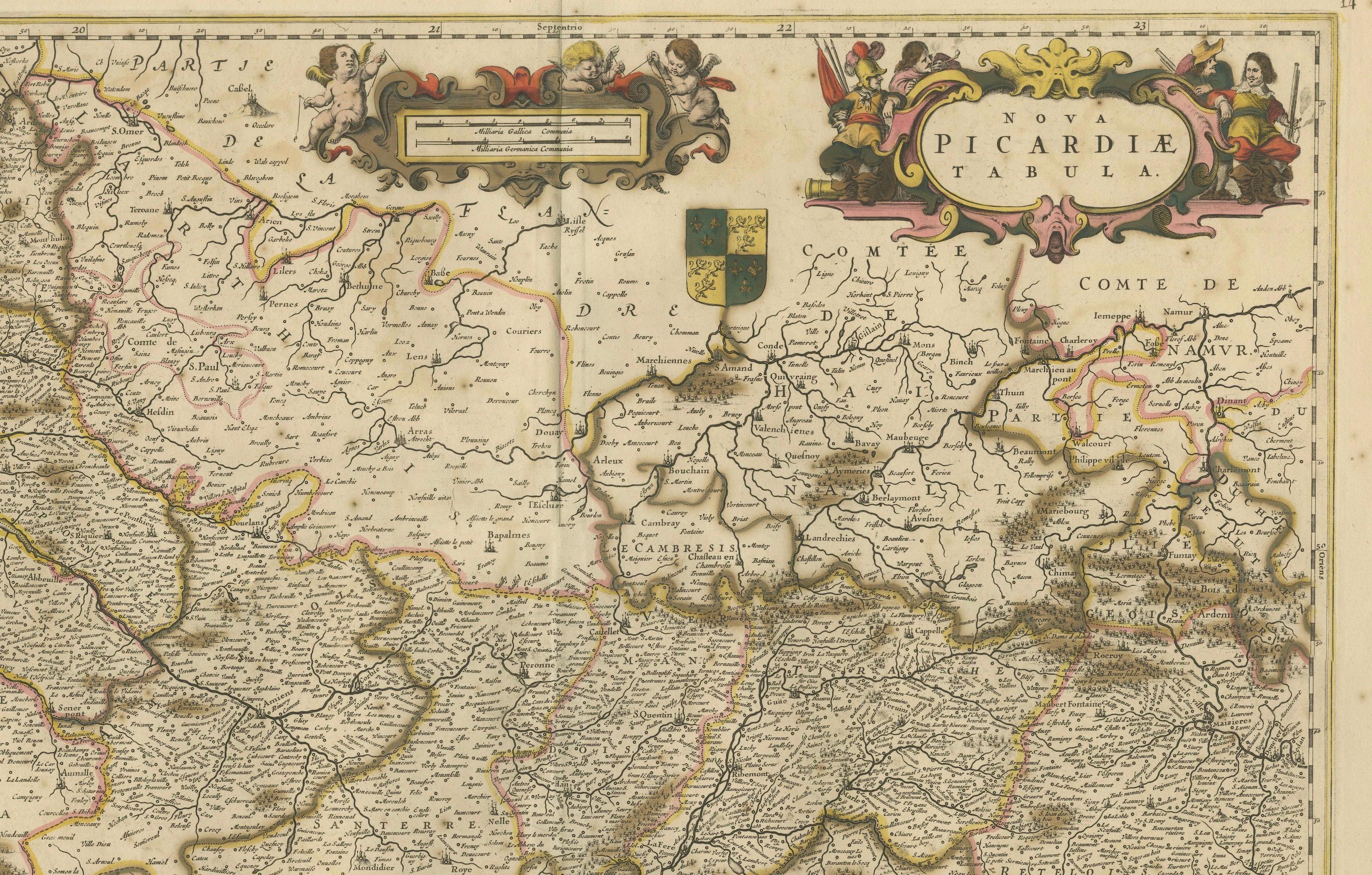 Picardy Map - Hand-Colored 17th-Century Engraving by Frederik De Wit c. 1688 In Fair Condition For Sale In Langweer, NL