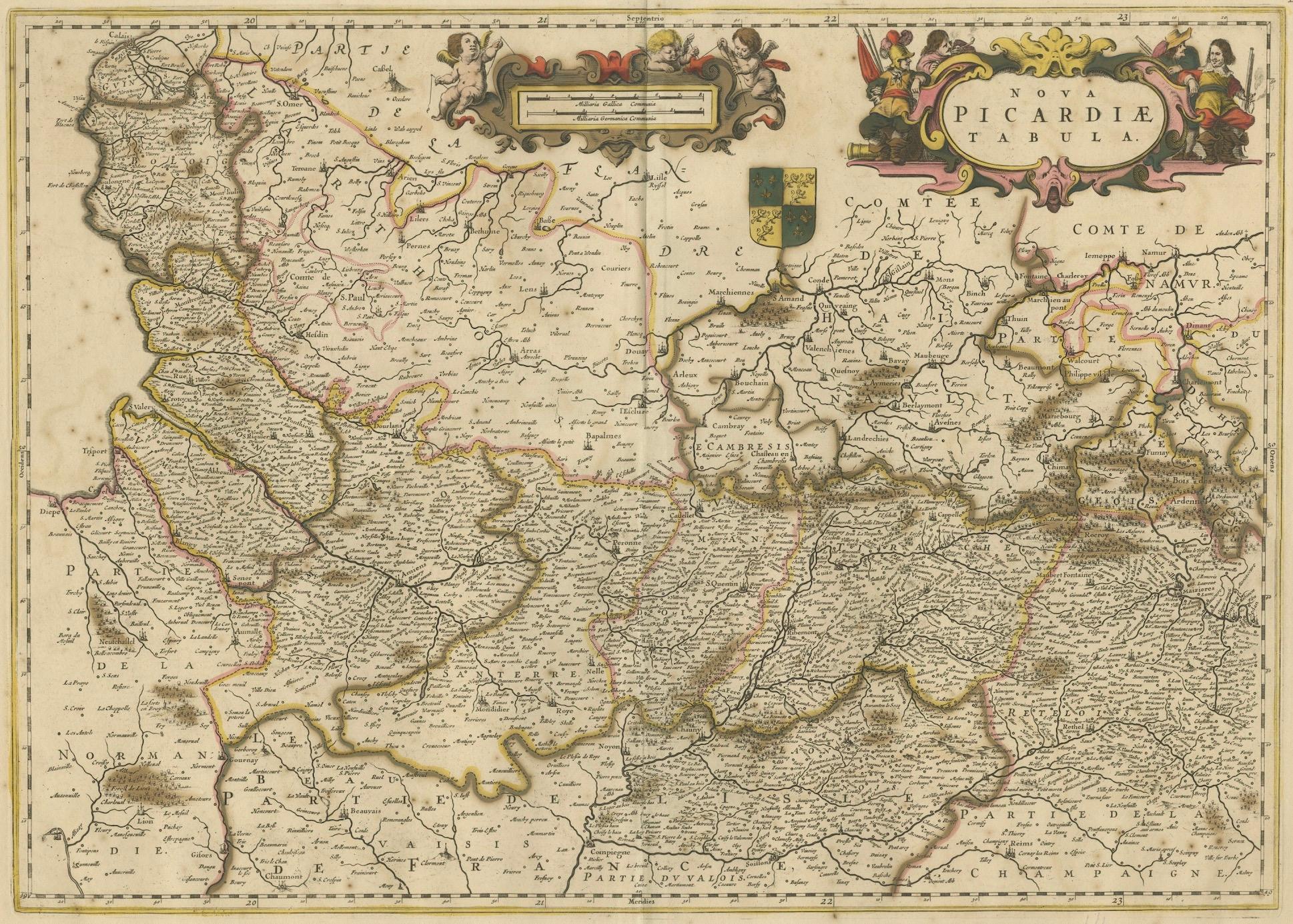 Late 17th Century Picardy Map - Hand-Colored 17th-Century Engraving by Frederik De Wit c. 1688 For Sale