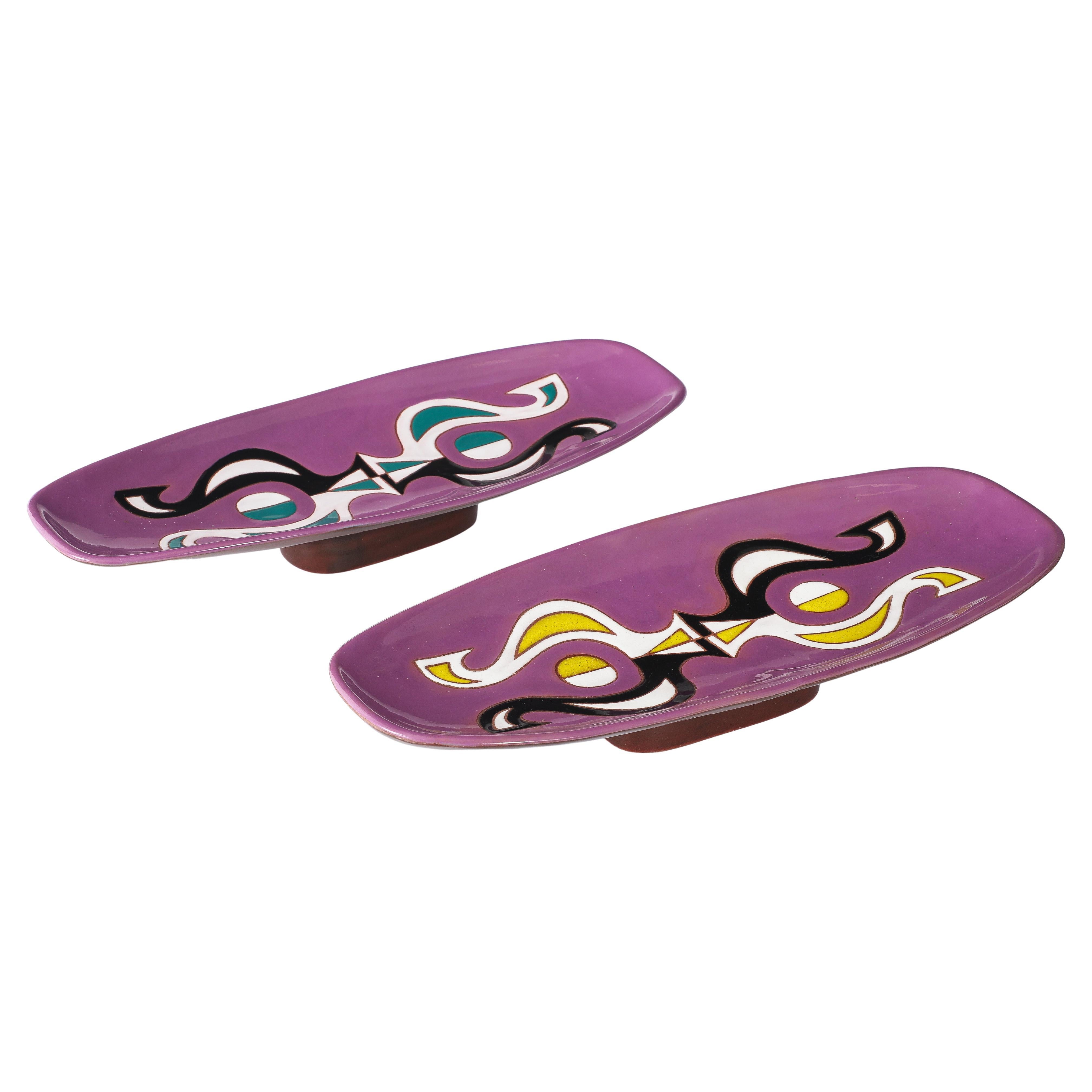 Picart Le Doux Abstract Figures Purple Footed Vide Poche, France 1950
s en venta