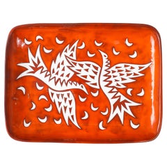 Picart Le Doux “Birds” Burnt Orange Charger, France 1950's
