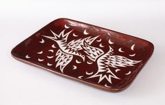 Picart Le Doux “Birds” Deep red Charger, France 1950's