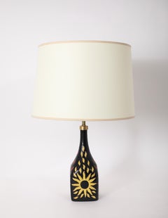 Picart Le Doux Black “Sun” Table Lamp, France 1950's
