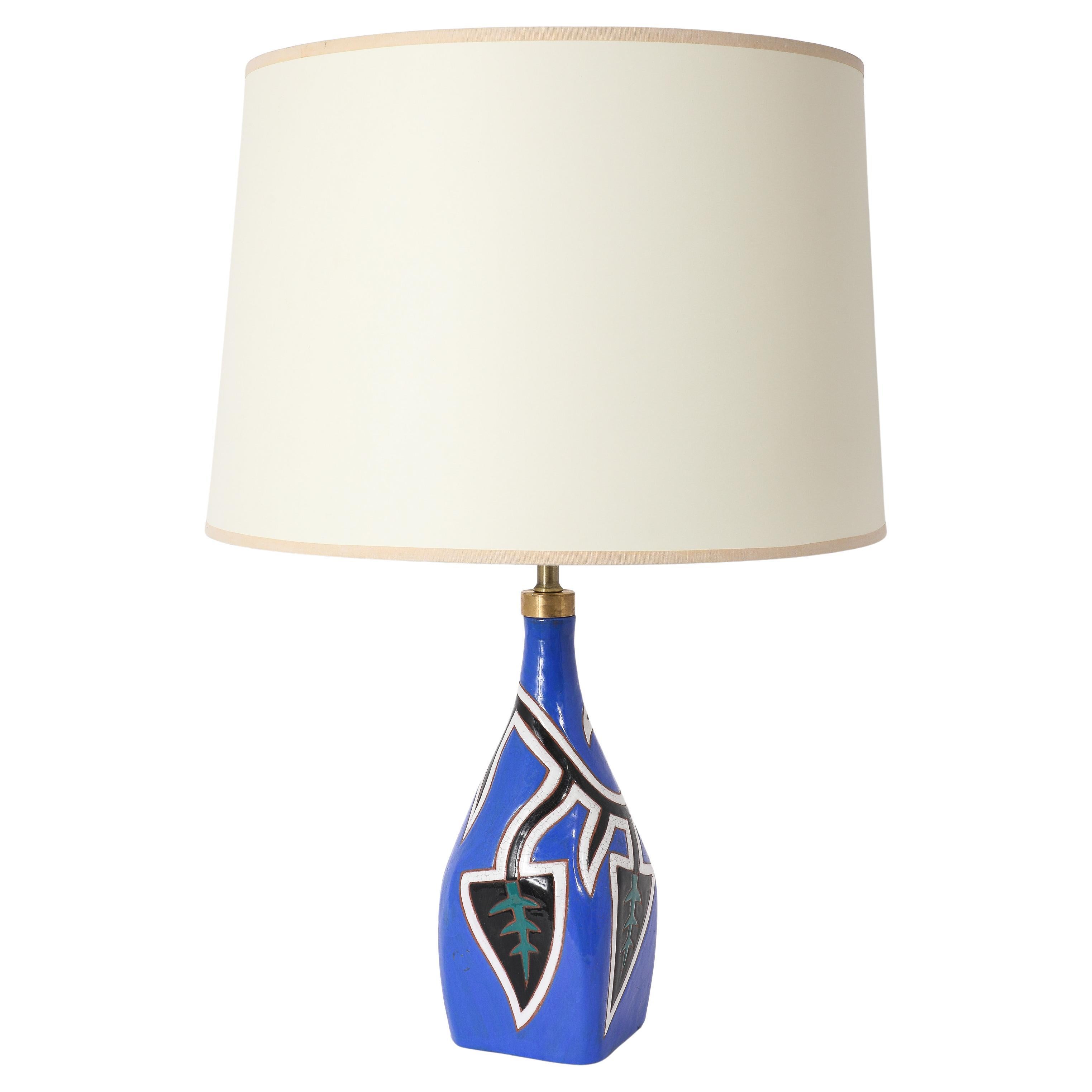 Picart Le Doux Blue “Leaves”Table Lamp, France 1950
s en venta