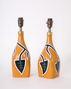 Picart Le Doux Orange “Leaves” Table Lamps, France 1950's