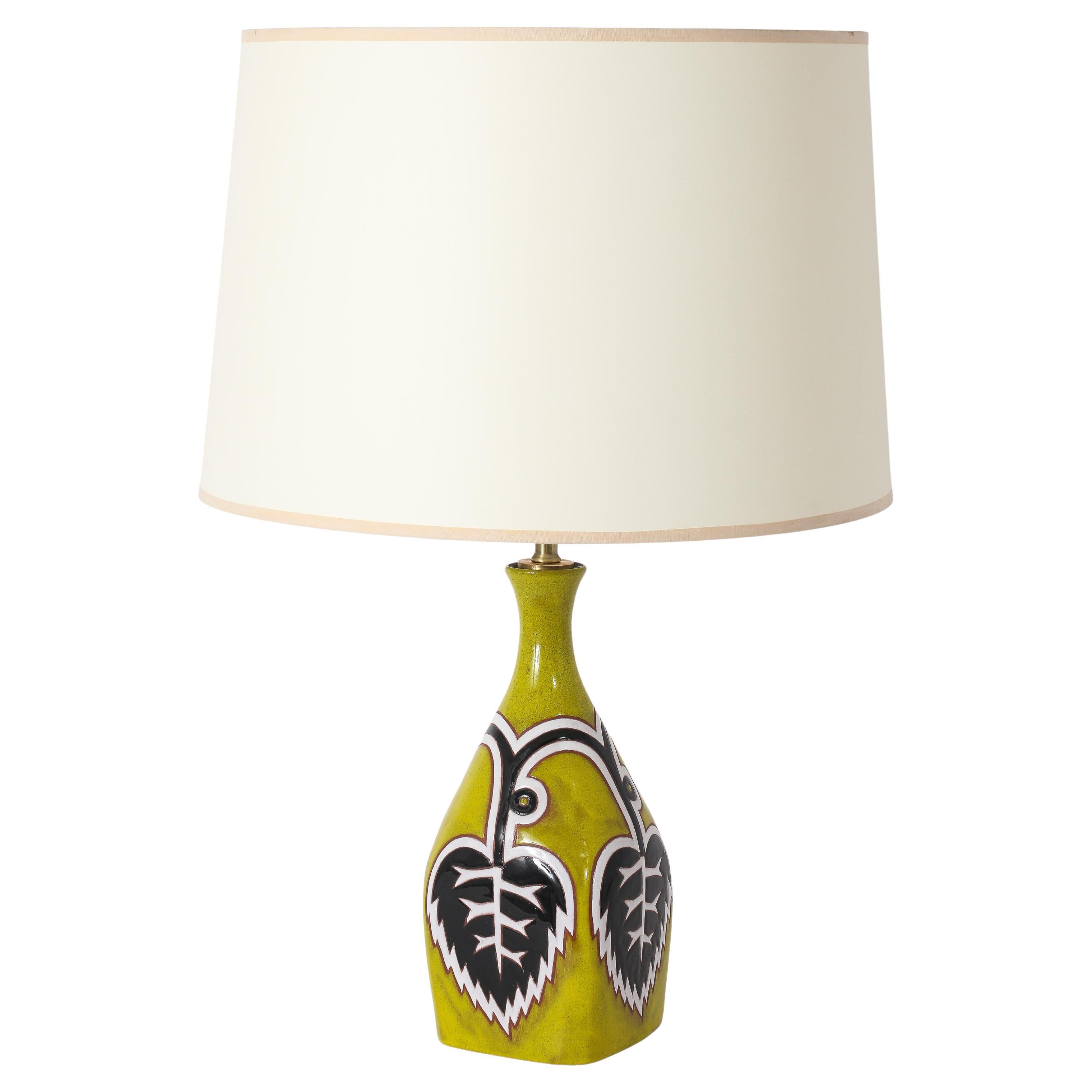 Picart Le Doux Yellow “Leaves” Table Lamp, France 1950
s en venta