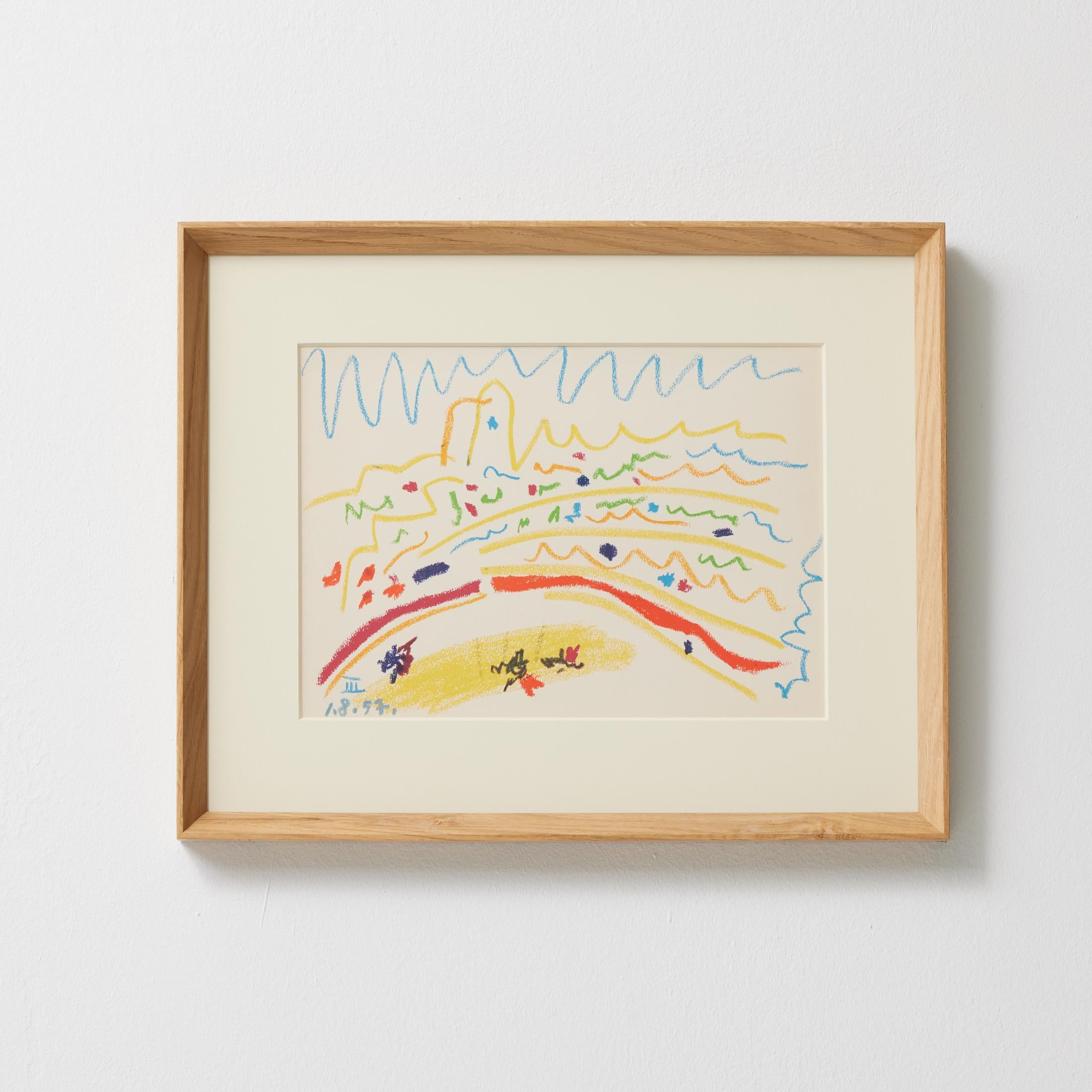 A vibrant original lithographic plate from Toros y Toreros, the celebrated 1961 monograph dedicated to Pablo Picasso’s exploration of the Spanish bullfight. Published by Éditions Cercle d’Art in Paris, this edition presents over 100 of Picasso’s