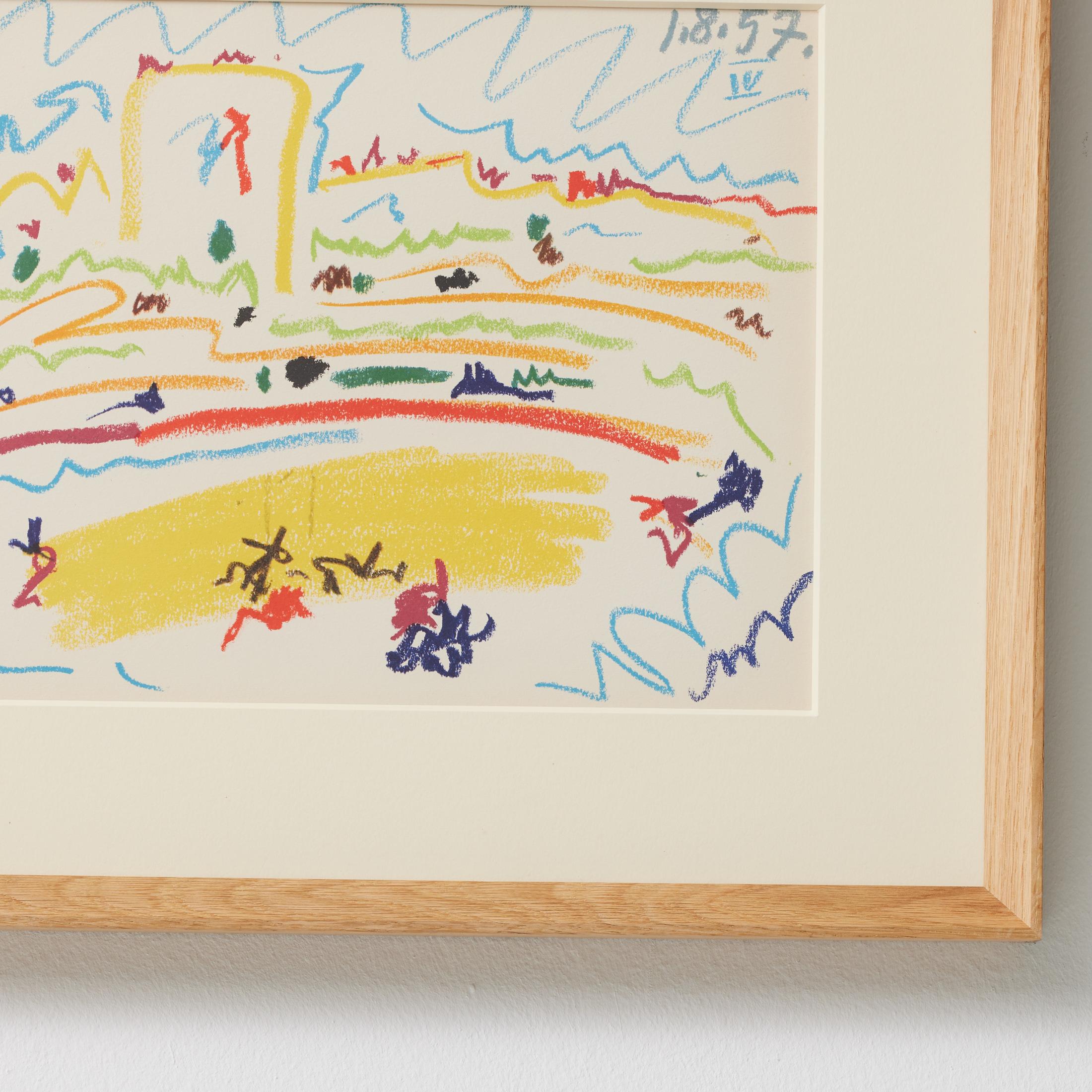 Picasso 1961 Lithographie von Toros y Toreros - Reproduktion einer Buntstiftzeichnung (Französisch) im Angebot