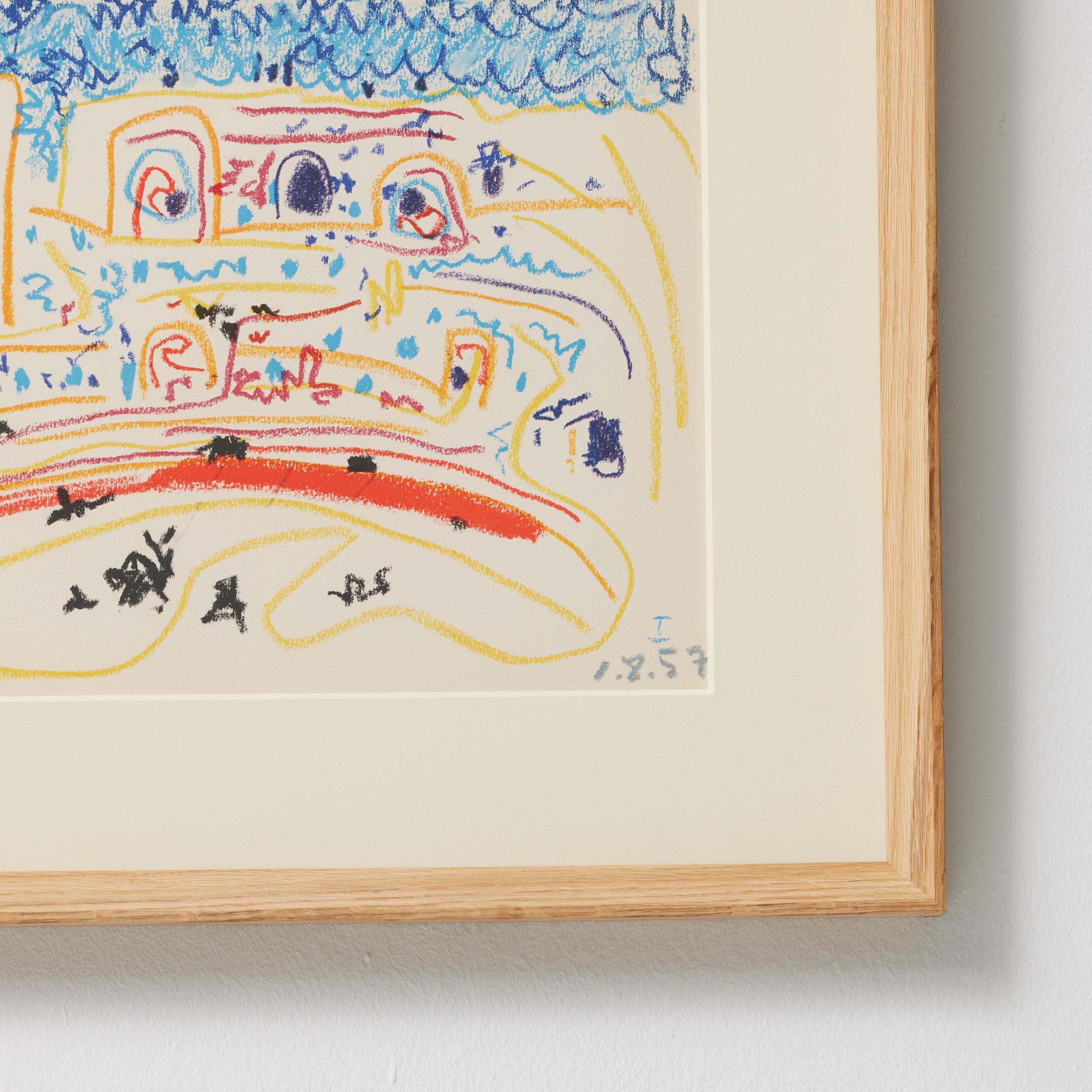 Picasso 1961 Lithographie von Toros y Toreros - Reproduktion einer Buntstiftzeichnung (Französisch) im Angebot