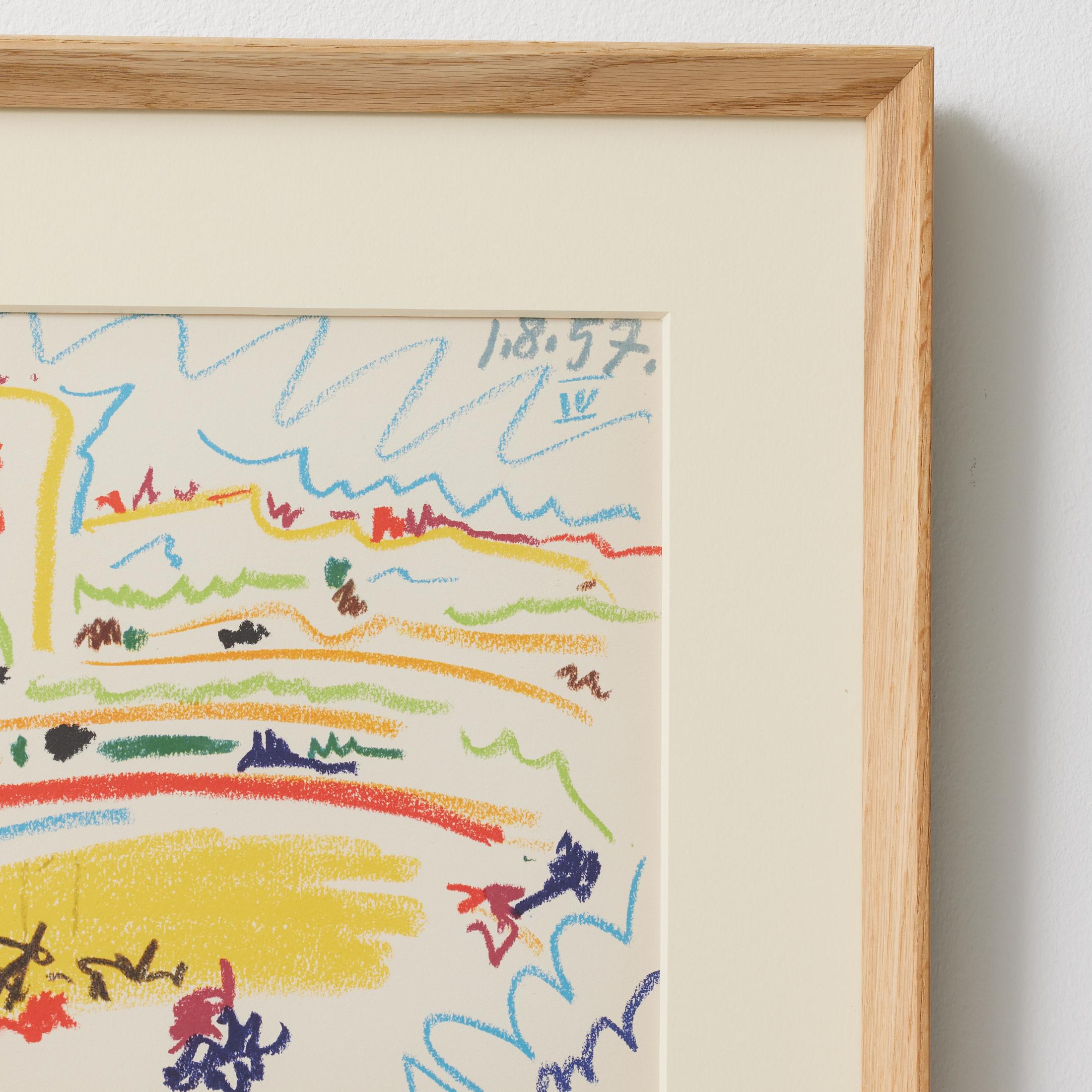 Picasso 1961 Lithographie von Toros y Toreros - Reproduktion einer Buntstiftzeichnung im Zustand „Gut“ im Angebot in Barcelona, Barcelona