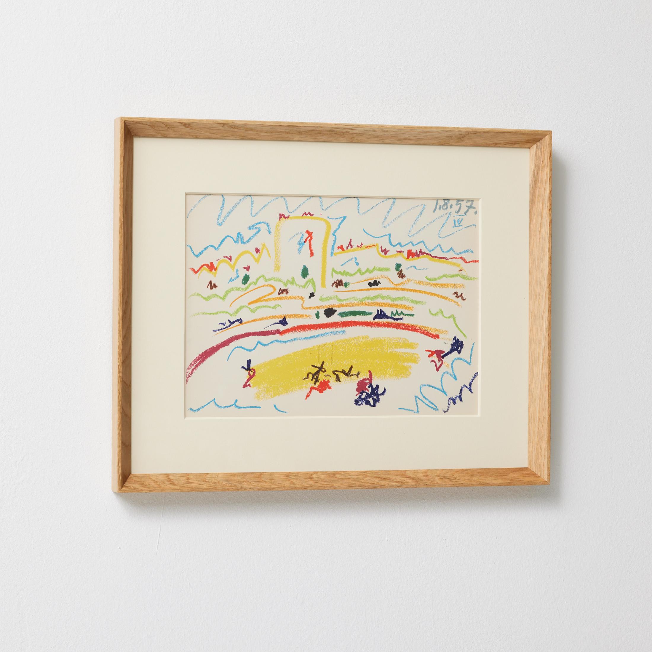 Picasso 1961 Lithographie von Toros y Toreros - Reproduktion einer Buntstiftzeichnung (Mitte des 20. Jahrhunderts) im Angebot