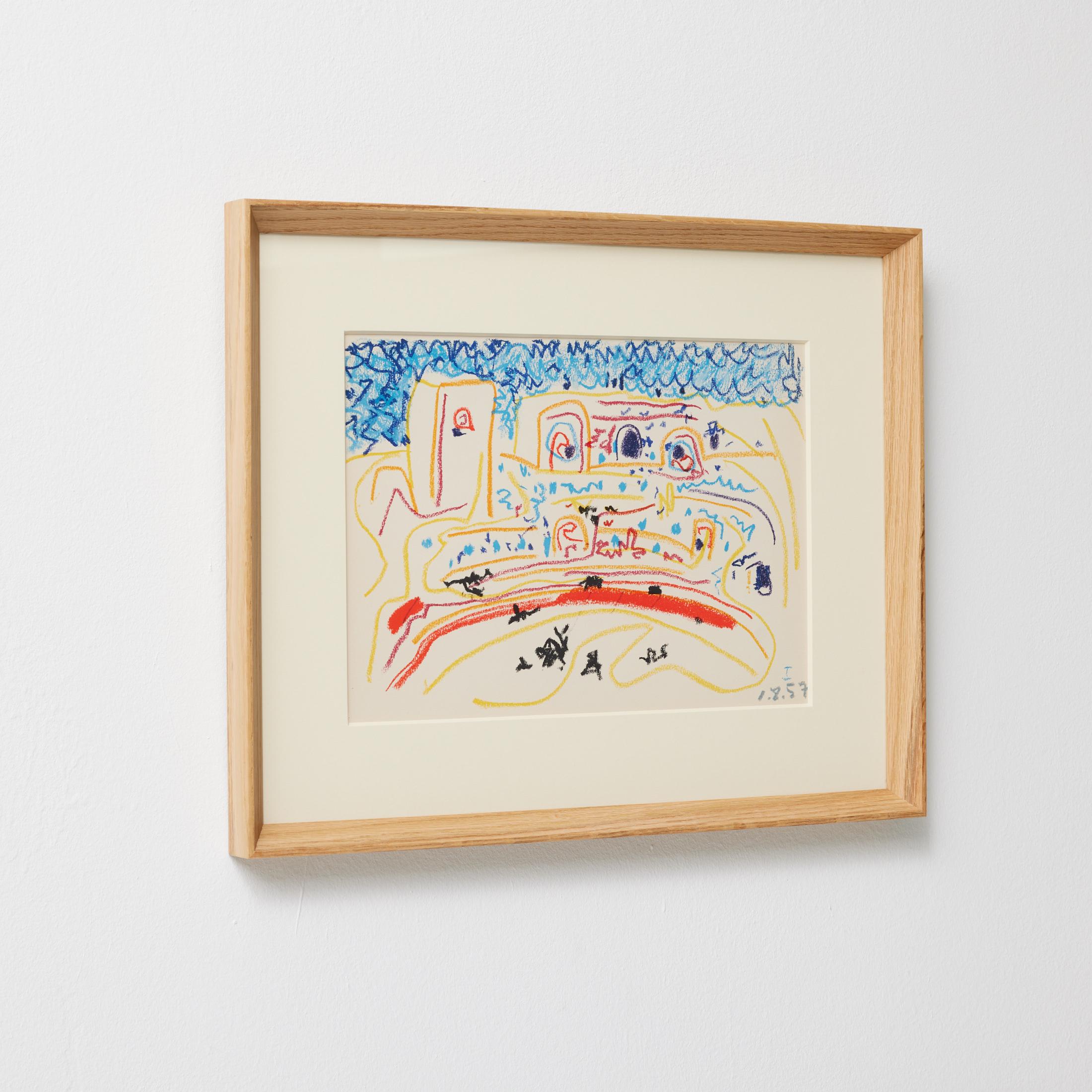 Picasso 1961 Lithographie von Toros y Toreros - Reproduktion einer Buntstiftzeichnung (Mitte des 20. Jahrhunderts) im Angebot