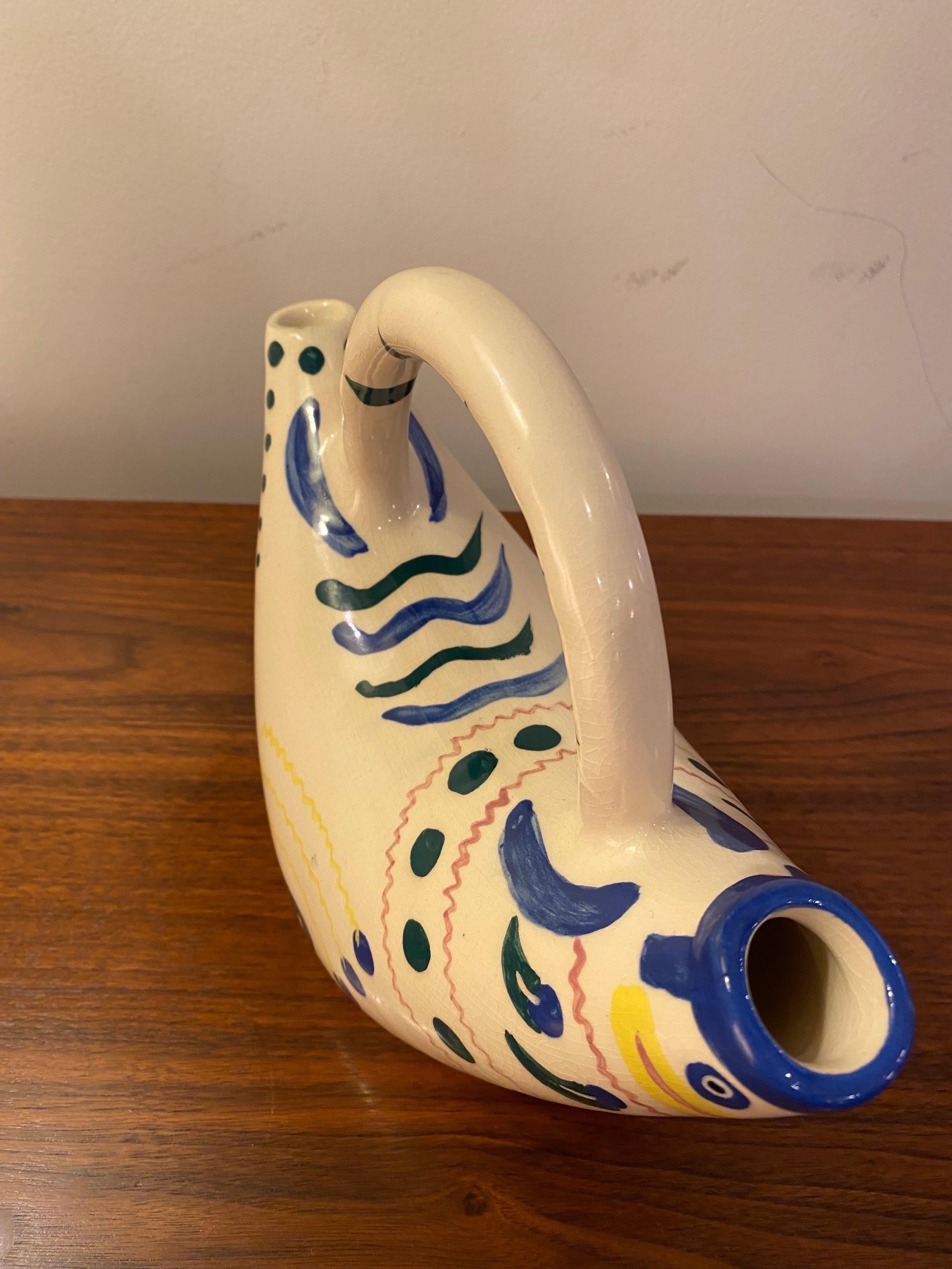 Mid-Century Modern Picasso Bird Ceramic Pitcher, Made in Mexico