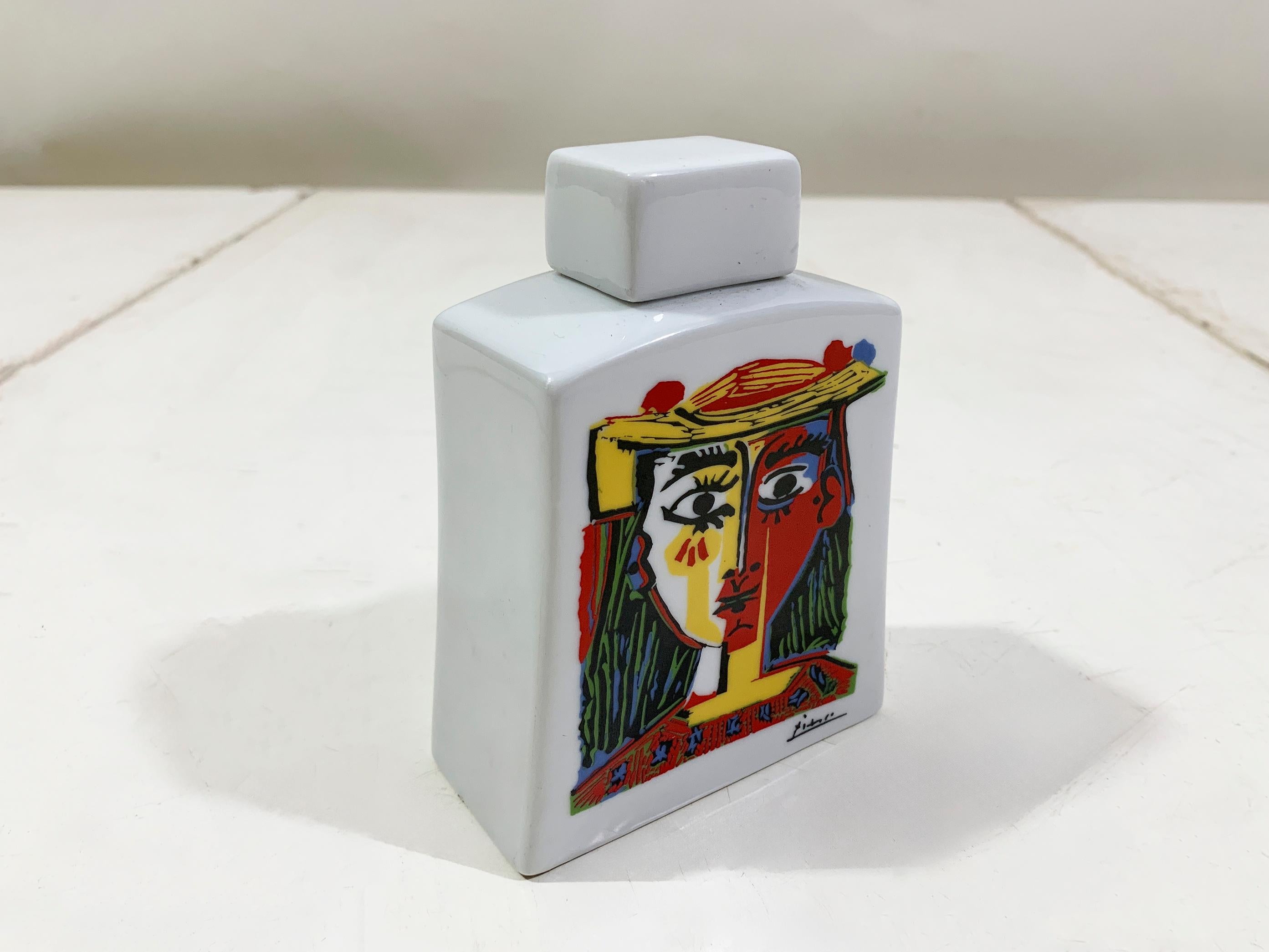 This stunning, Officially Licensed Porcelain Bottle features a vibrant, Cubist-style portrait based on Pablo Picasso’s 1962 painting, 