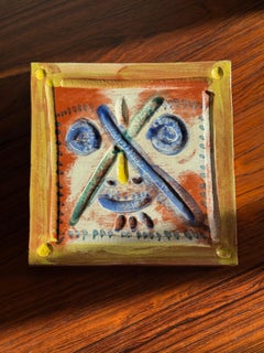 Picasso Ceramic Edition Madoura , Square plaque "Face with X shaped lines" 1968