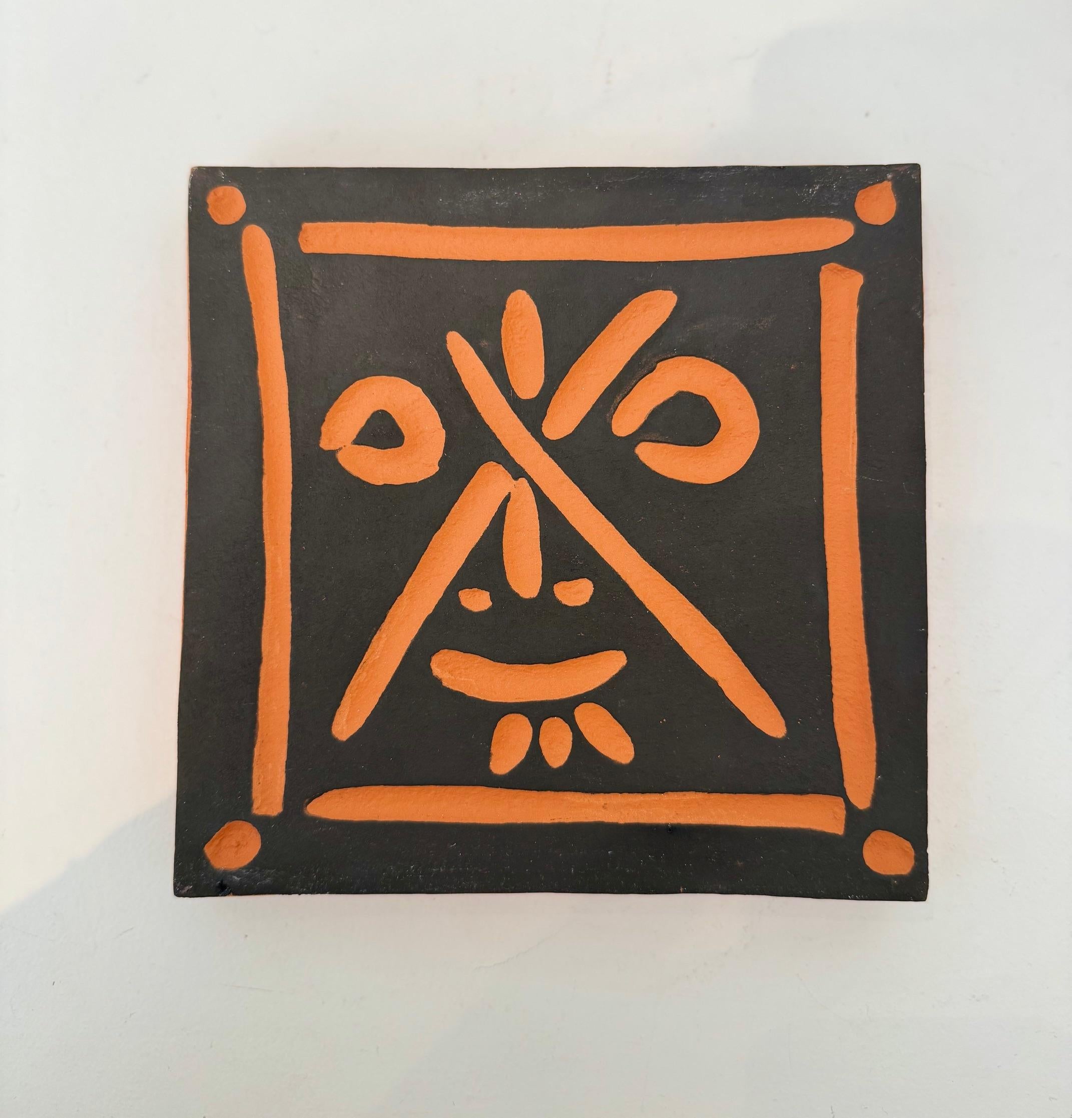 Mid-Century Modern Picasso Ceramic Edition Madoura , Square plaque 