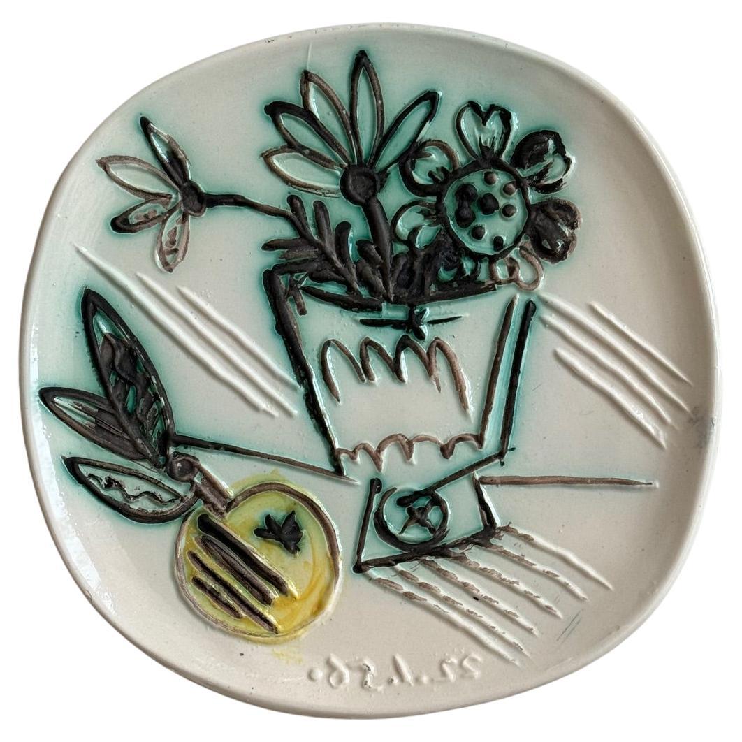 Picasso Ceramic Plate  "Bunch with apple", Atelier Madoura 1956 For Sale