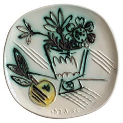 Vintage Picasso Ceramic Plate  "Bunch with apple", Atelier Madoura 1956