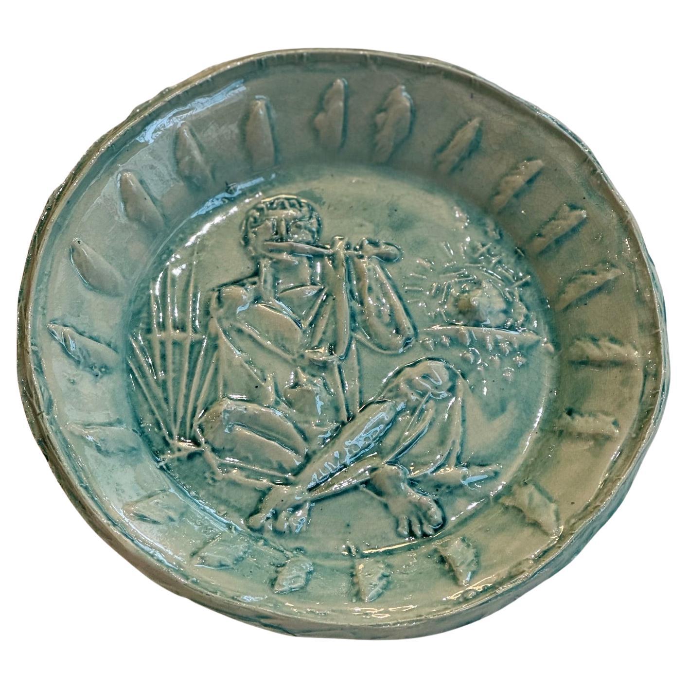 Picasso Ceramic Plate  "Flute player", Edition Madoura , Vallauris 1951