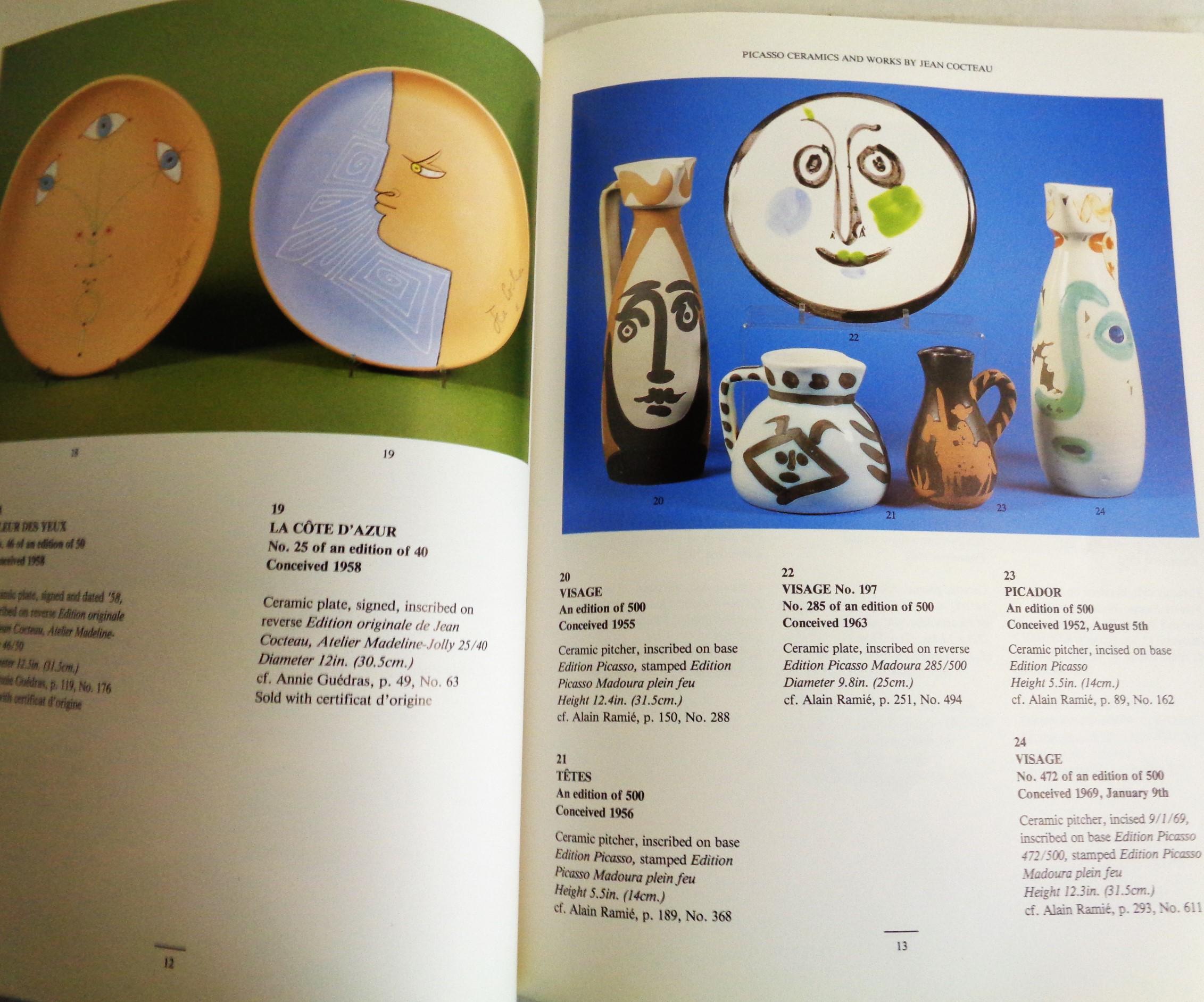 Late 20th Century PICASSO CERAMICS and works by Jean Cocteau - 1991 Bonhams, London For Sale