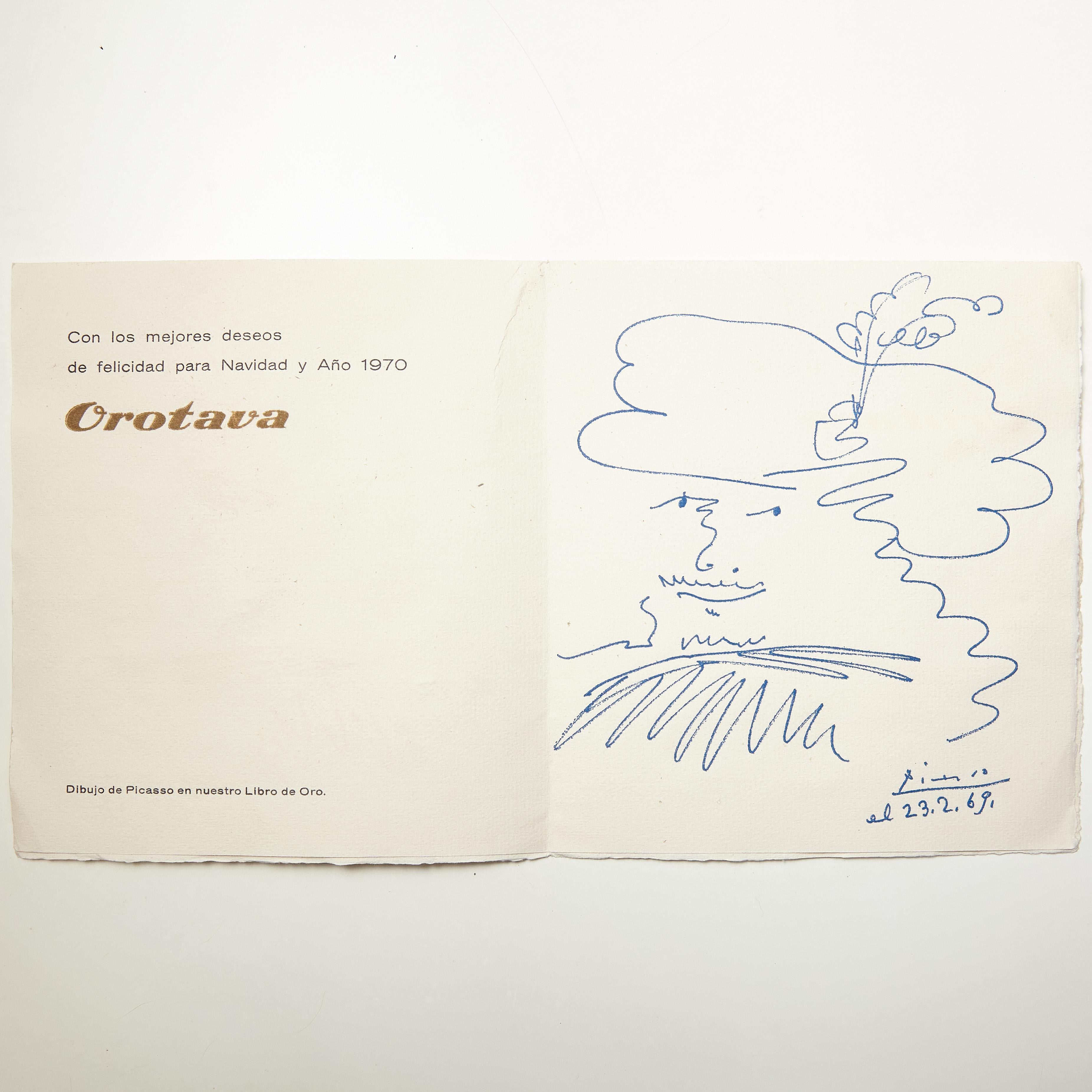 Spanish Picasso Draw for Orotava Restaurant Christmas Greeting, circa 1970 For Sale