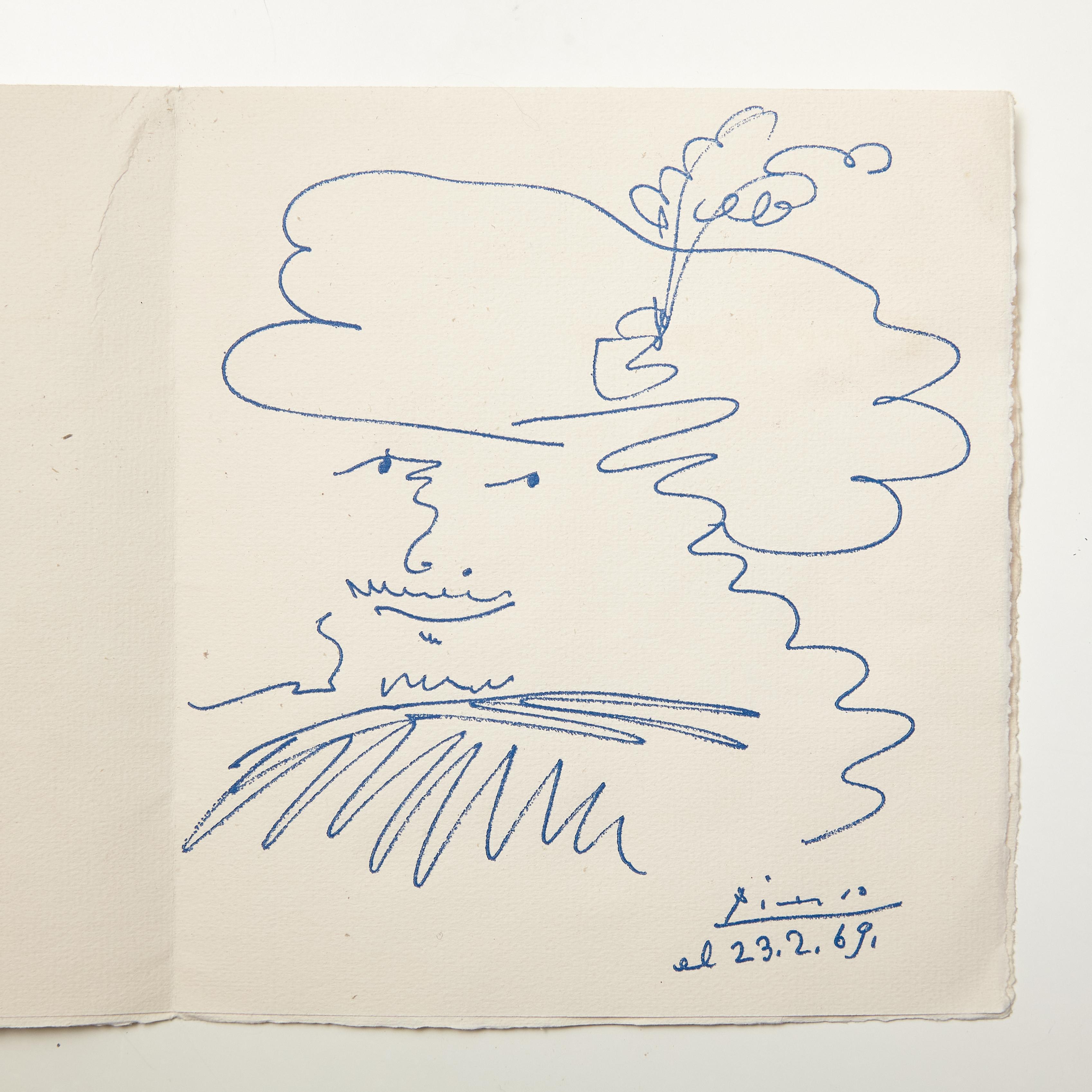 Picasso Draw for Orotava Restaurant Christmas Greeting, circa 1970 In Good Condition For Sale In Barcelona, Barcelona