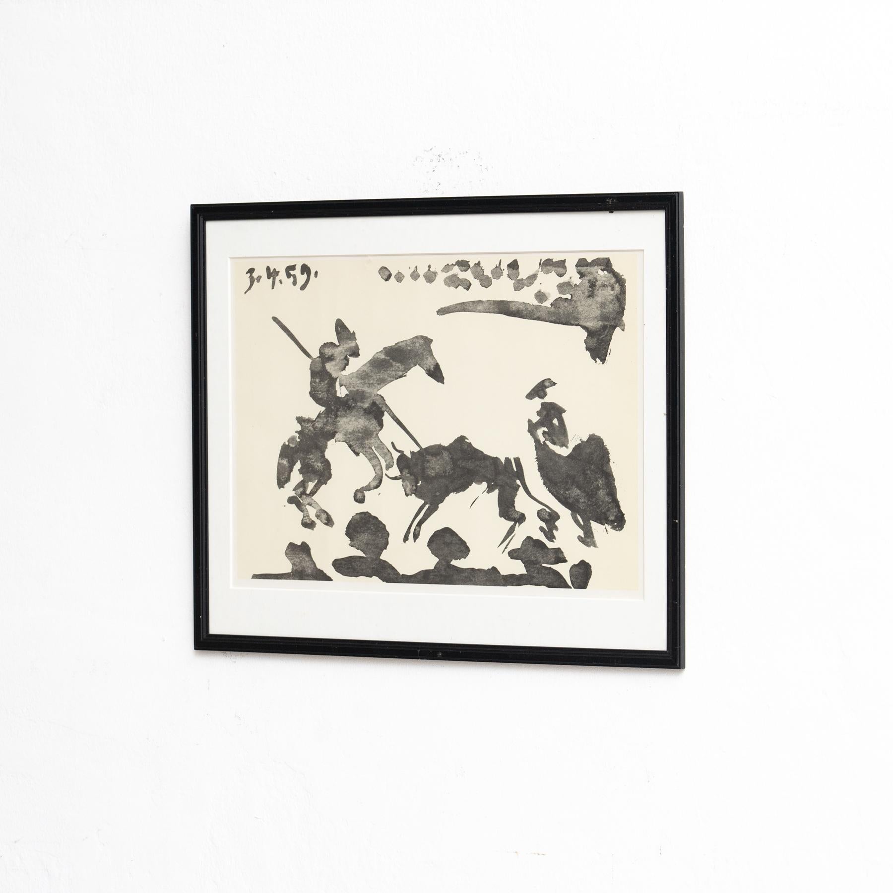 Dibujo de Picasso Impresión en blanco y negro Moderno de mediados de siglo en venta