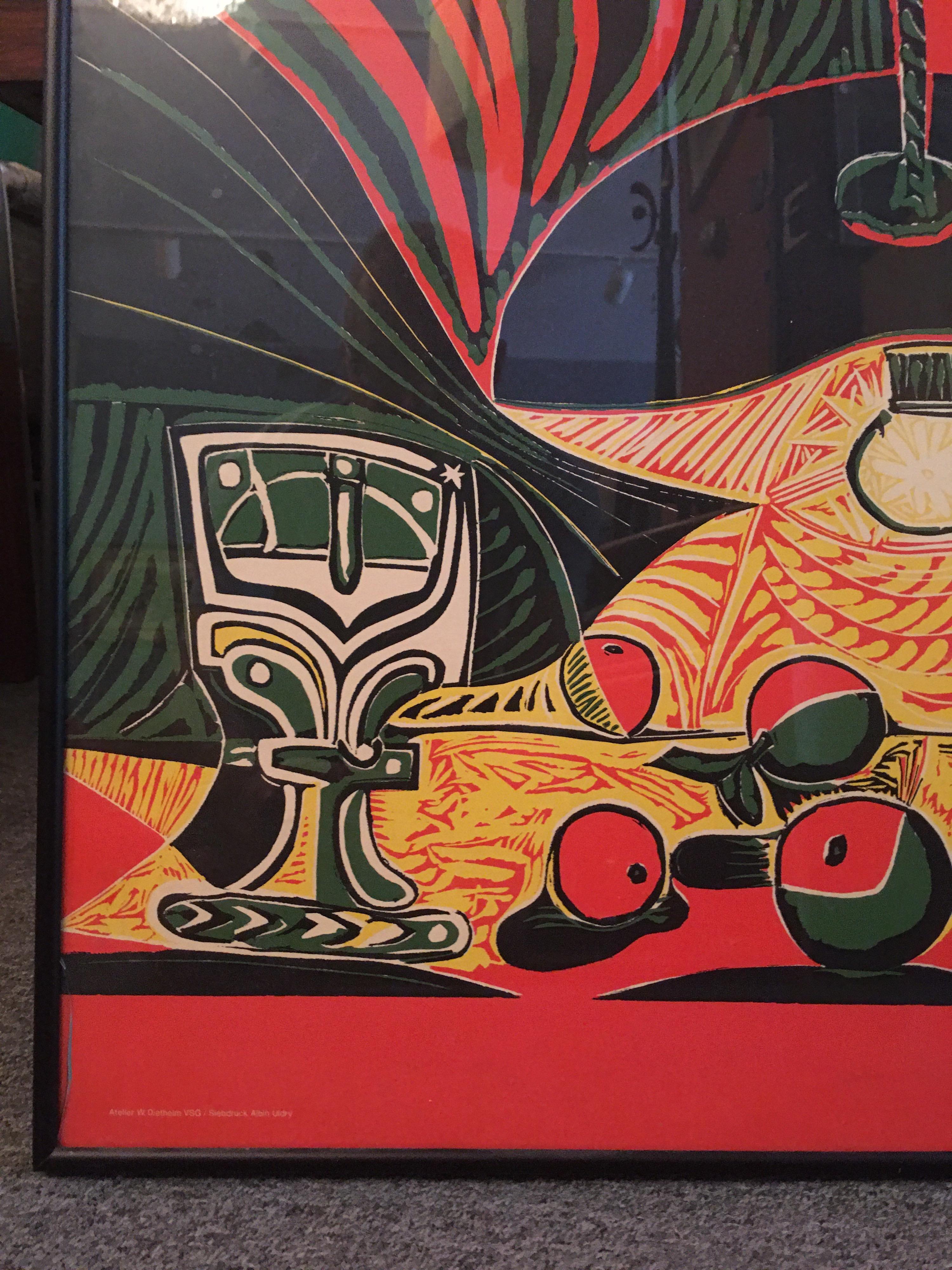 Picasso exhibition poster from a 1968 Zurich Show. Very bright colors with no fading or damage.