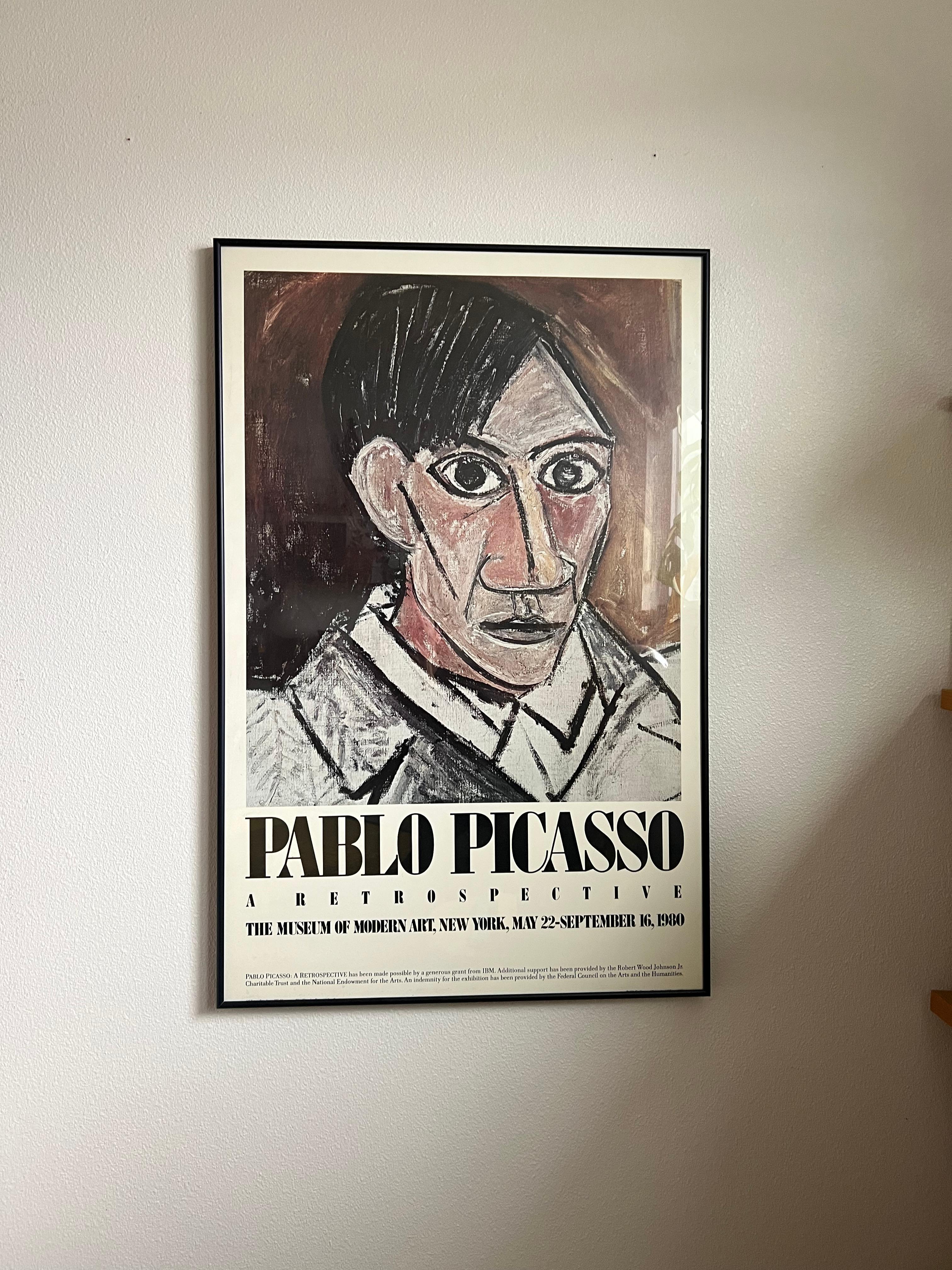 Original Pablo Picasso glass framed Exhibition Poster From MOMA.
Pablo Picasso A retrospective From the museum of modern art New york from May 22nd- September 16th, 1980 

One of the most well known and prolific artist from of modern art and