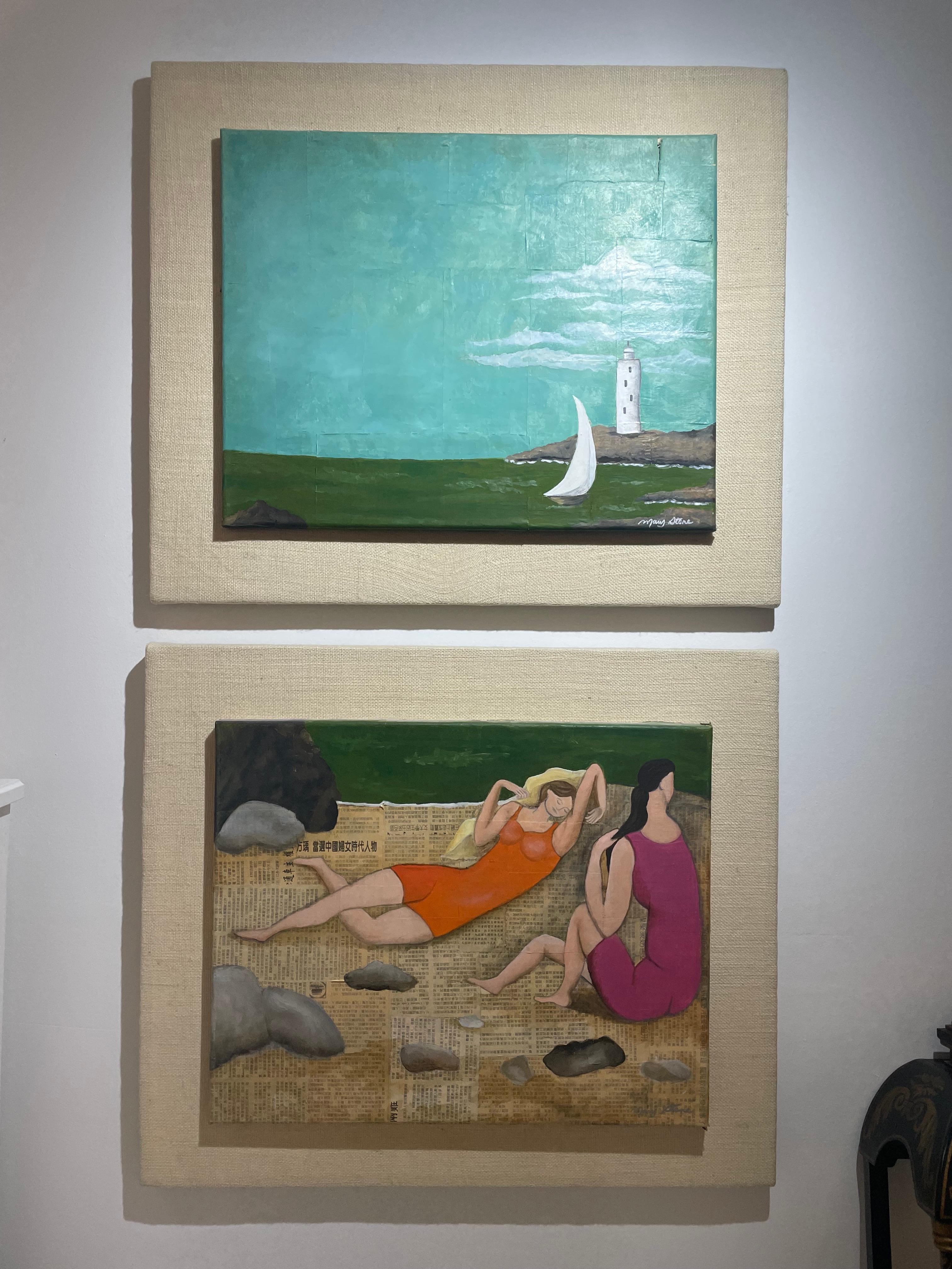 „Picasso Mädchen am Strand“, Öl auf Papier und Leinwand, Künstlerin Mary Stone (amerikanisch) im Angebot