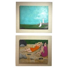 "Picasso Girls on Beach", huile sur papier et toile de l'artiste Mary Stone