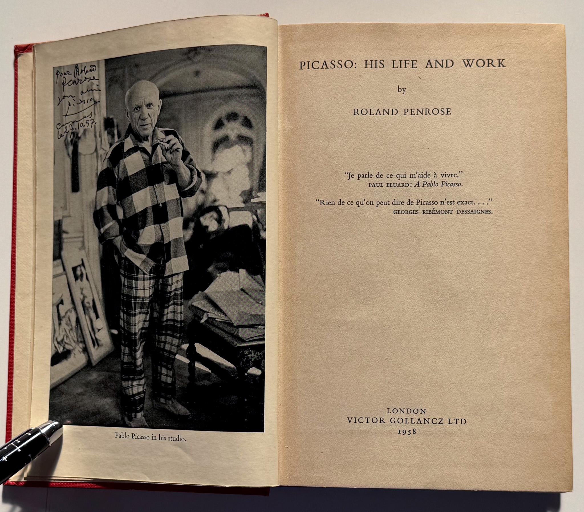 Picasso: His Life and Work (with an Inscription and Drawing by Roland Penrose) In Good Condition For Sale In New York, NY