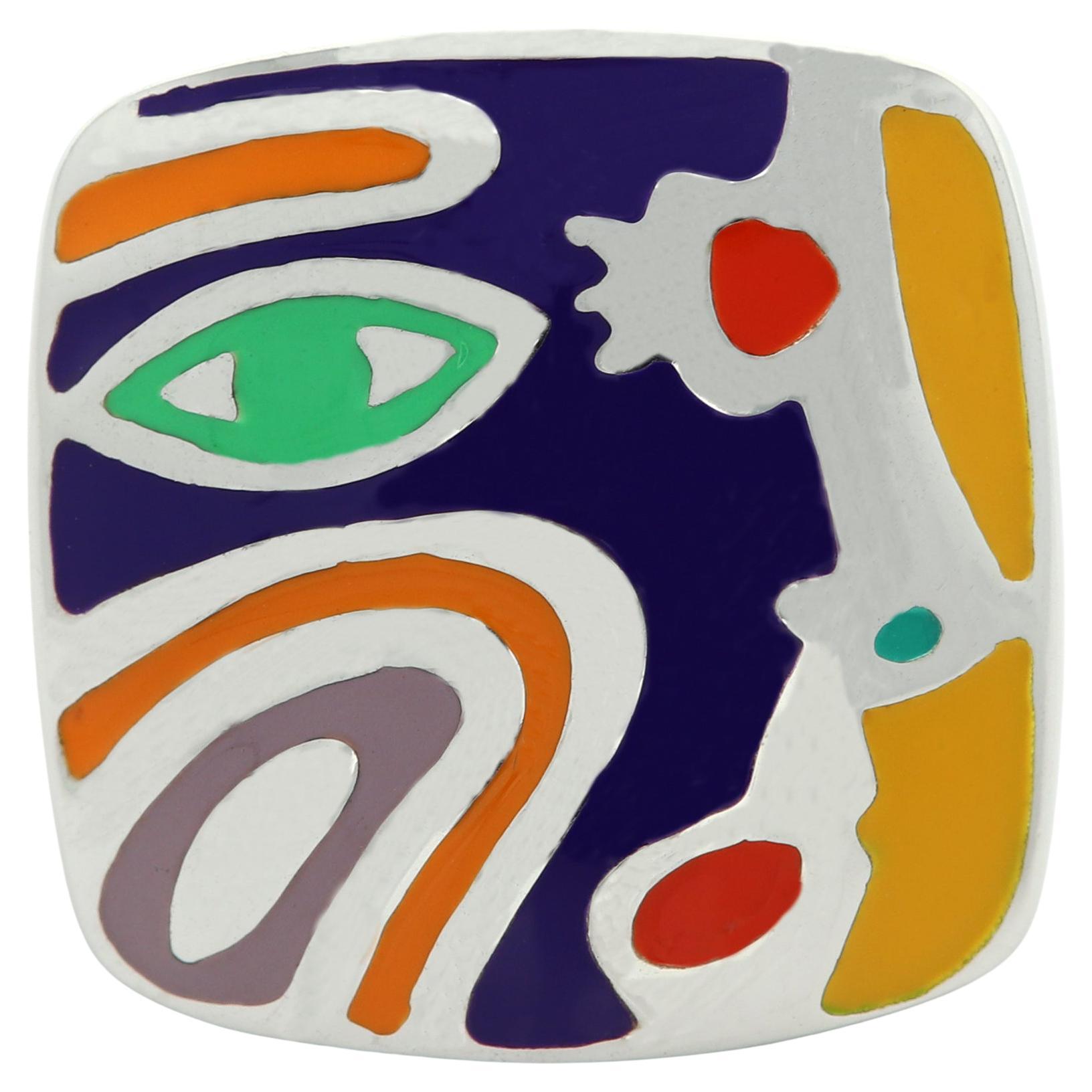 Picasso Inspired Art Ring Sterling Silver Enamel Fine Art Ring