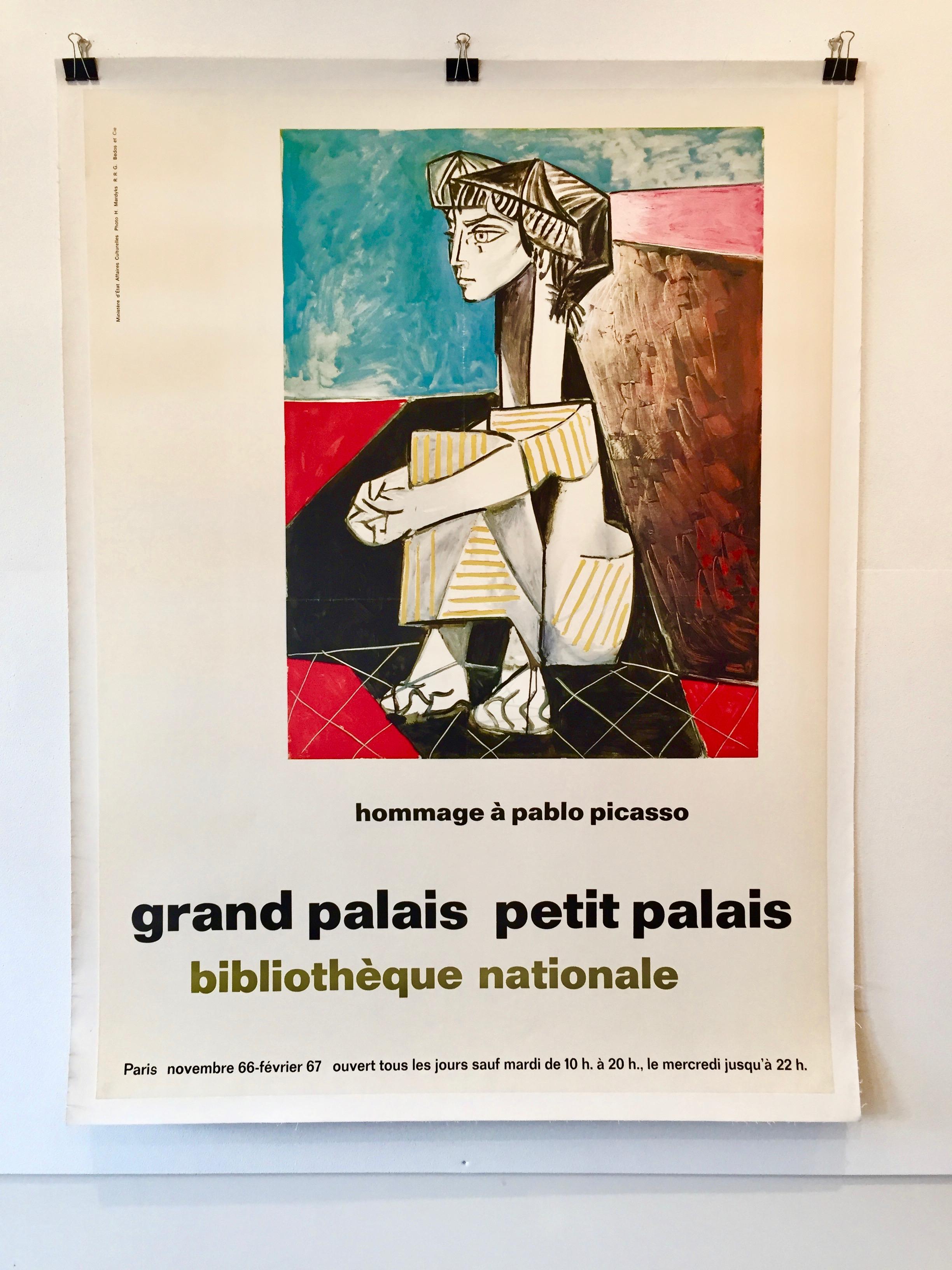 Picasso, late 20th century original exhibition poster, 'Bibliothèque Nationale'

Pablo Picasso was the most dominant and influential artist of the first half of the 20th century. Associated most of all with pioneering Cubism, alongside Georges