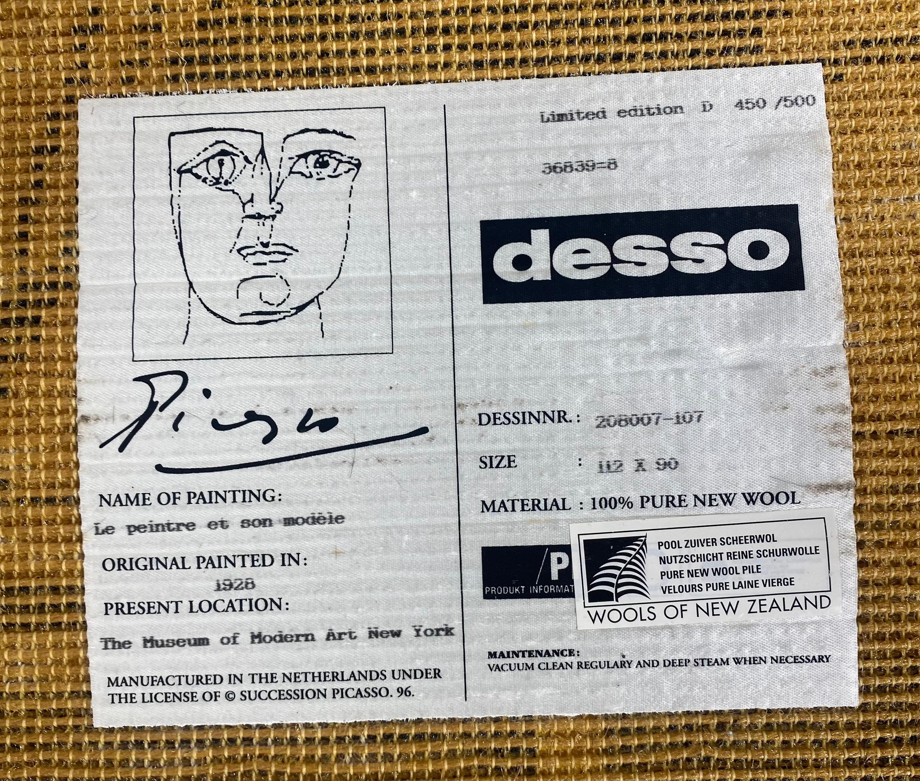 Wool Picasso Limited Edition Artist Rug/Wall hanging by Desso, Netherlands, 1996 For Sale