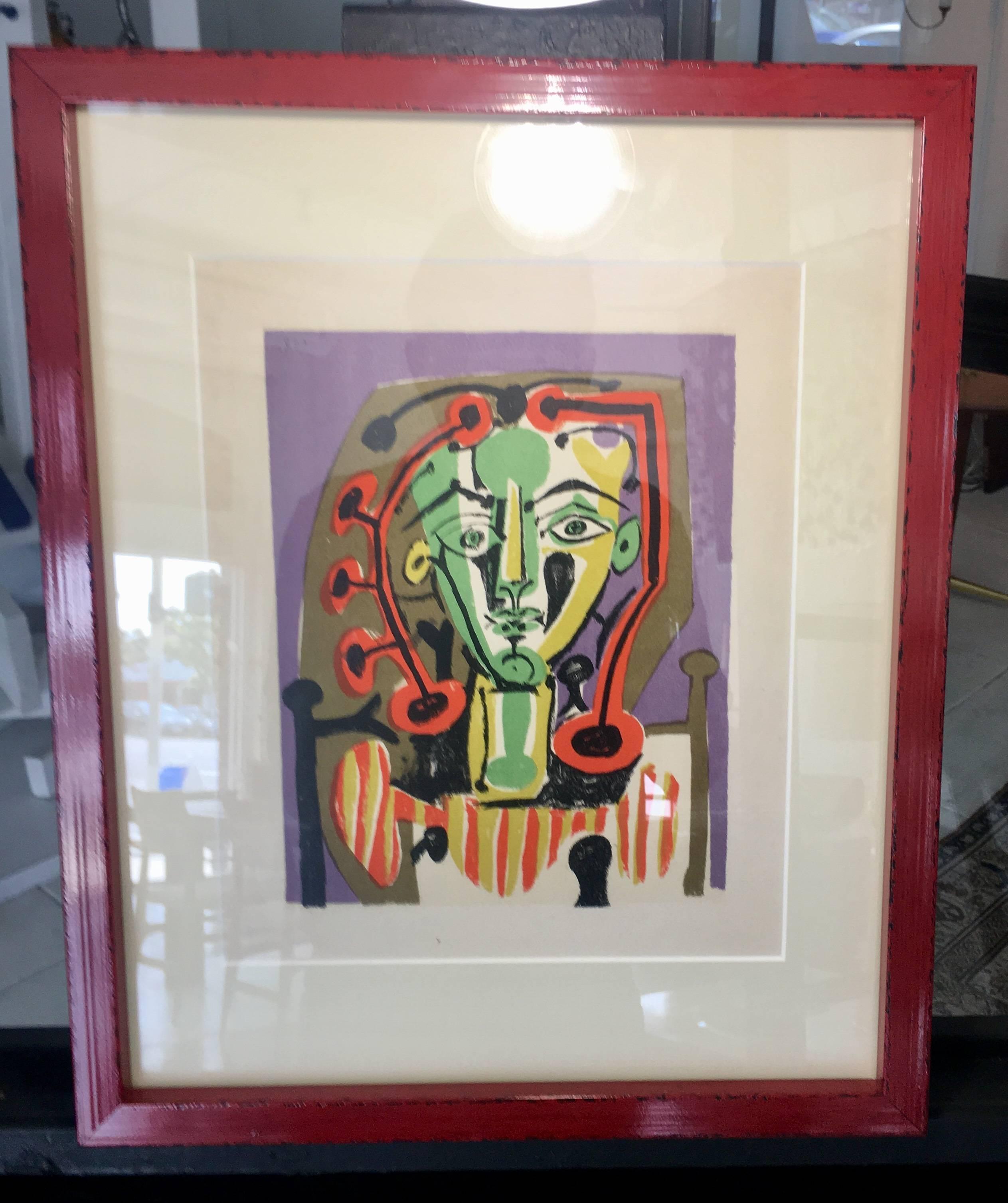 Beautiful Picasso Lithograph, in color, framed, 1950s. Back of lithograph says 
