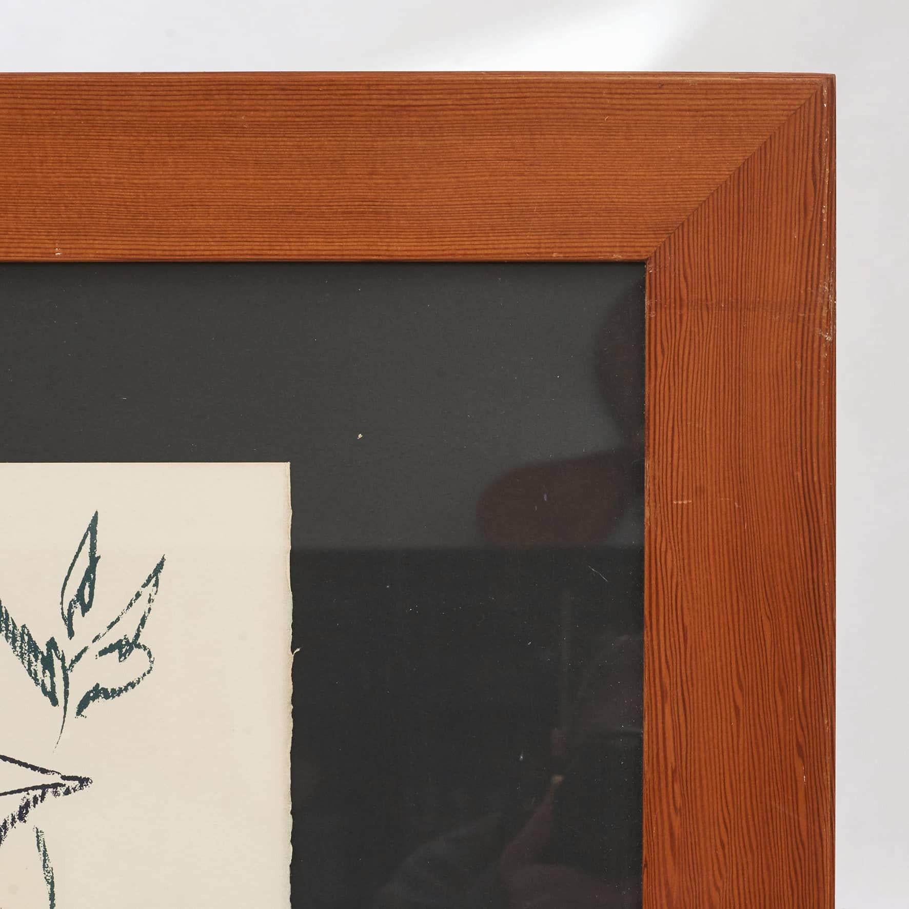 Grand cadre en pin d'Oregon de Mogens Koch, fabriqué par Rud. Ébénistes Rasmussen, c. 1965. Étiquette d'ici.
Remarque : la lithographie de Picasso est vendue et n'est pas incluse.

 