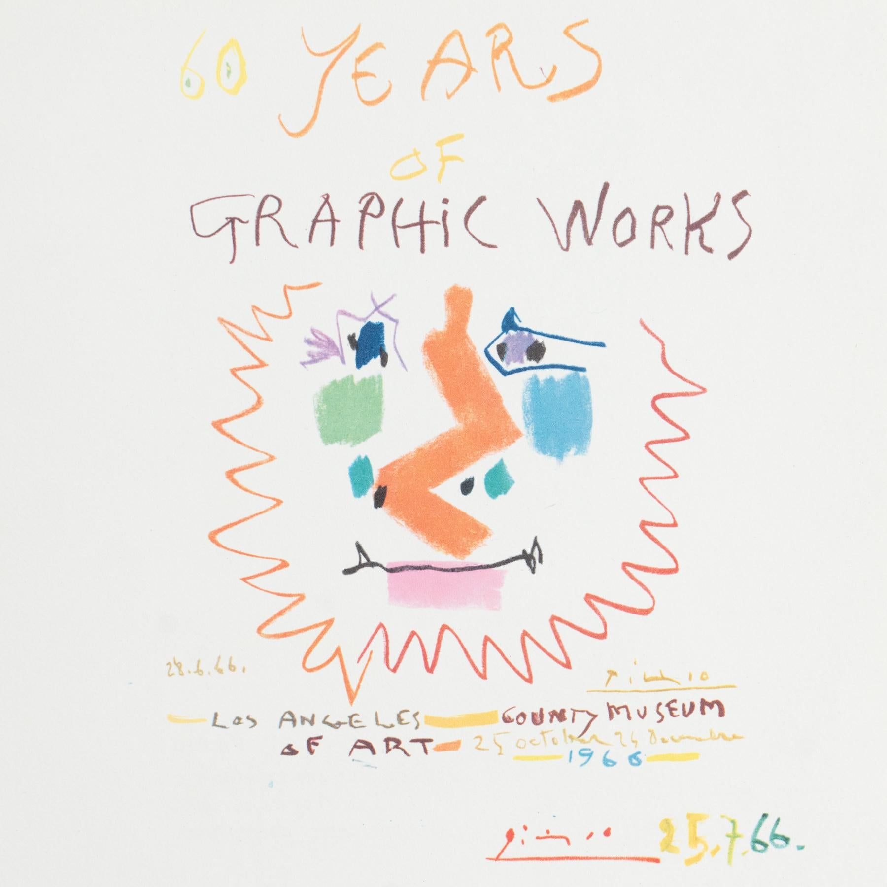 Mid-Century Modern Picasso Lithography, '60 Years Graphic Works', 1966