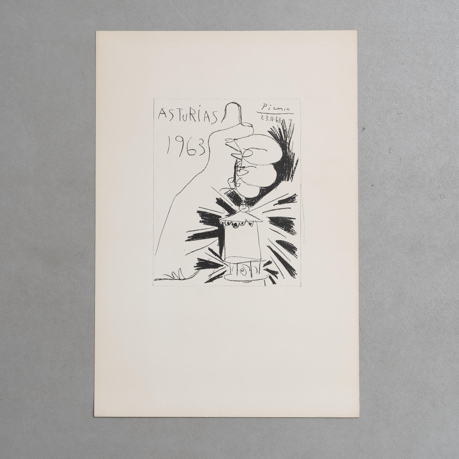 Picasso Lithography, 'Asturias', 1963 In Good Condition For Sale In Barcelona, Barcelona