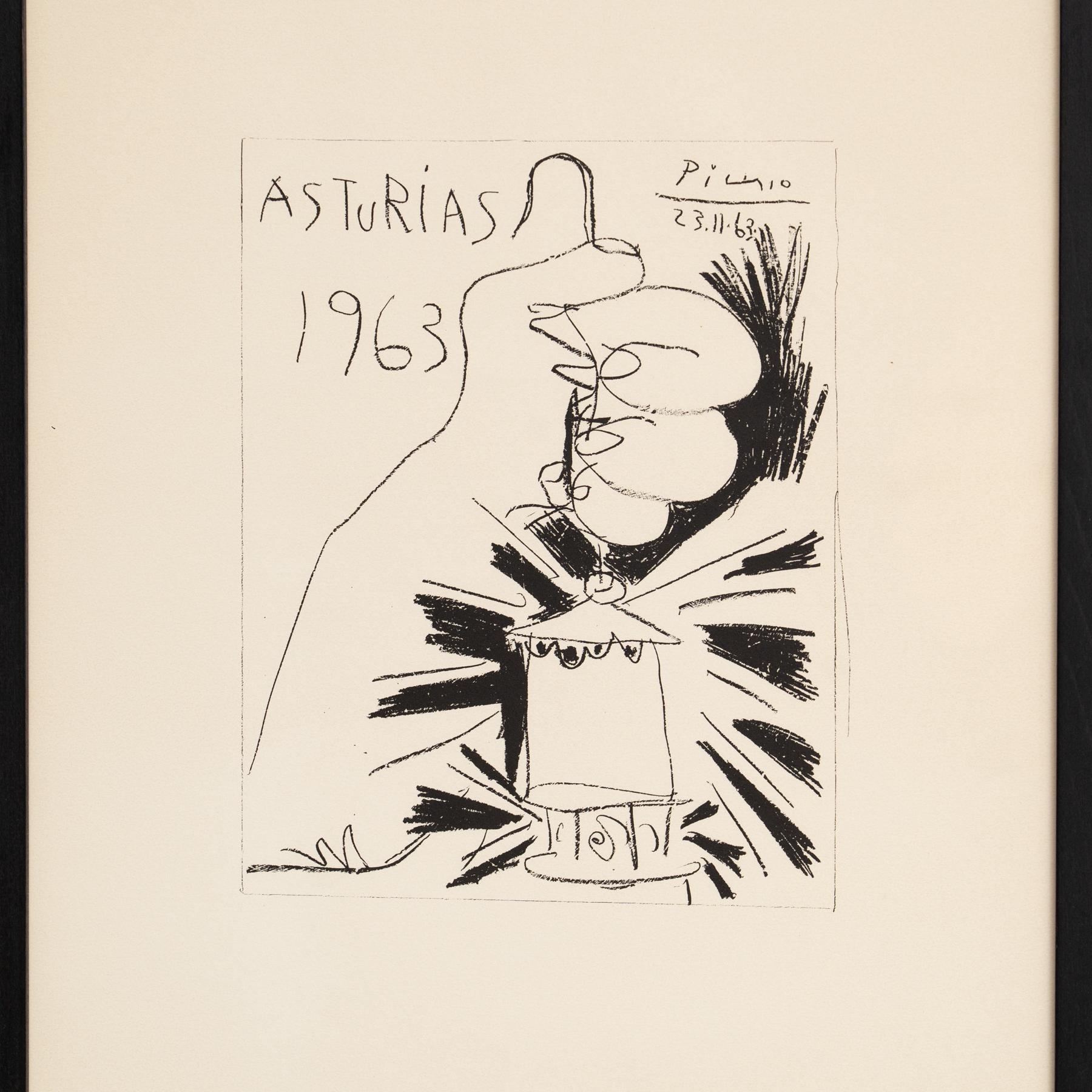 Picasso Lithografie, „Asturias“, 1963 im Zustand „Gut“ im Angebot in Barcelona, Barcelona