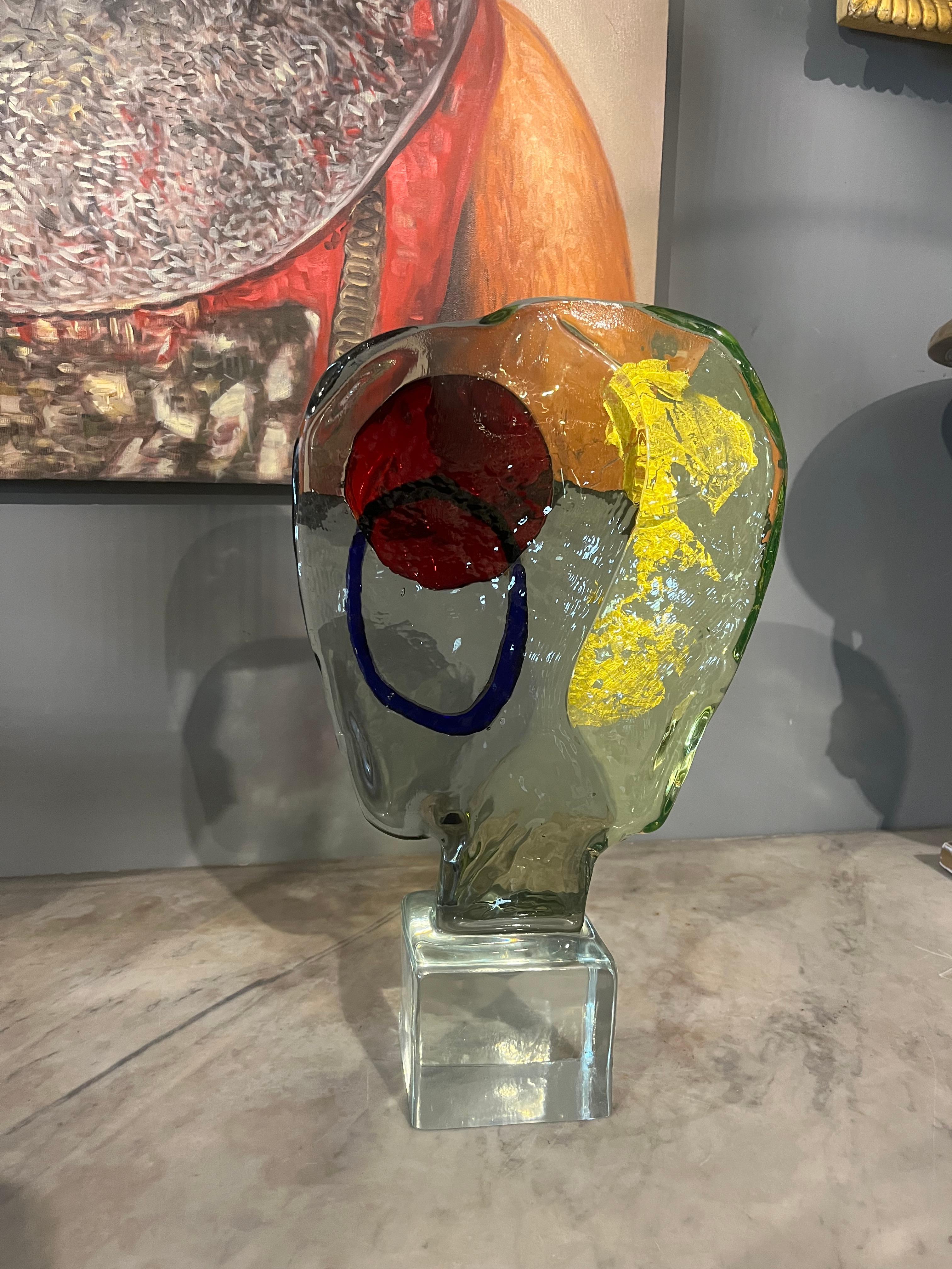 Picasso medallion attributable to Badioli in Murano glass from the 90s In Good Condition For Sale In Catania, IT