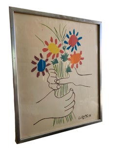 Picasso Mid Century Vintage Rare Floral Litho "Bouquet of Peace" Orig Frame