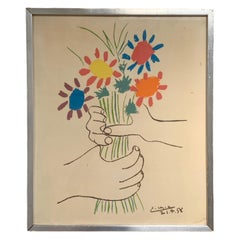 Picasso Mid Century Vintage Rare Floral Litho "Bouquet of Peace" Orig Frame
