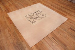 Square Vintage Picasso Peace and Joy Design Art Rug. Size: 6 ft 7 in x 6 ft 7 in