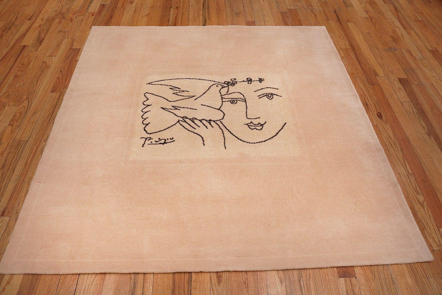 Square Vintage Picasso Peace and Joy Design Art Rug. Size: 6 ft 7 in x 6 ft 7 in In Excellent Condition In New York, NY