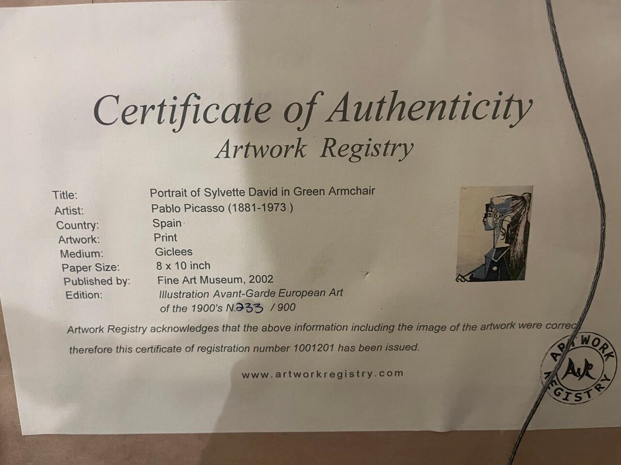 Picasso „Porträt von Sylvette David in Geen-Sessel“, Giclee # 233 von 900, Giclee 2