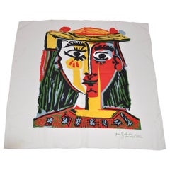 Vintage Picasso Portrait Silk Crepe di Chine Scarf